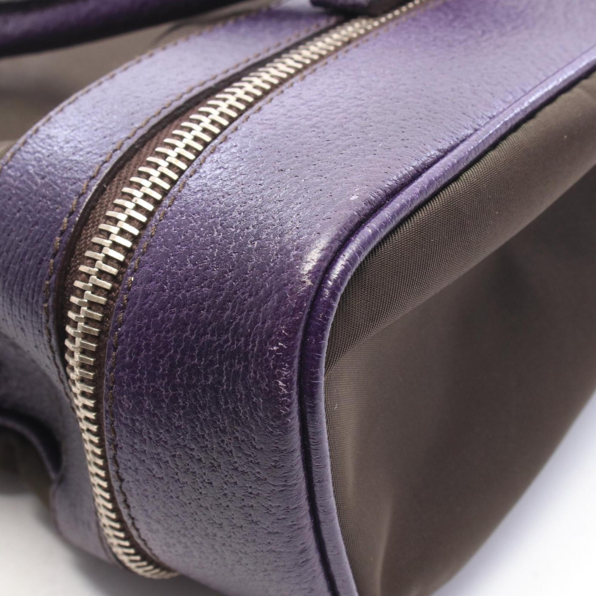 Prada Khaki Purple Nylon Leather Handbag (Pre-Owned)