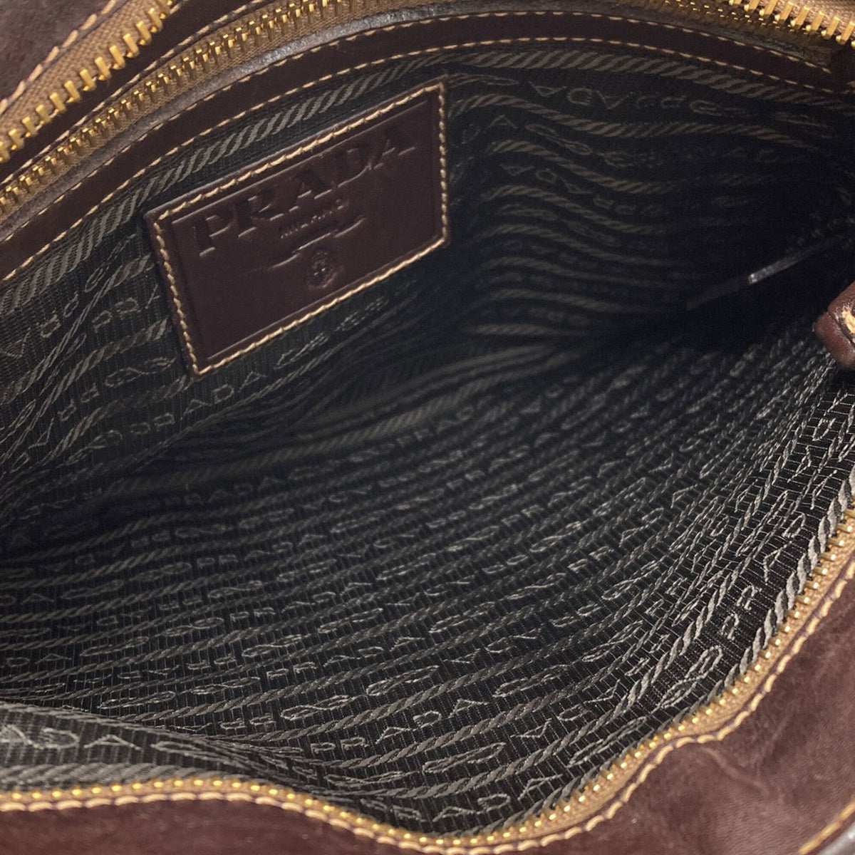 Prada Dark Brown Canvas Leather Shoulder Bag (Pre-Owned)