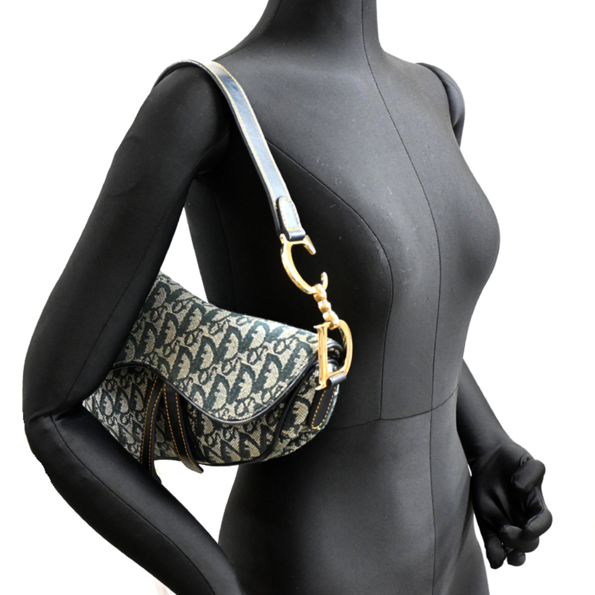 Christian Dior Navy Canvas Leather Saddle Bag Shoulder Bag (Pre-Owned)
