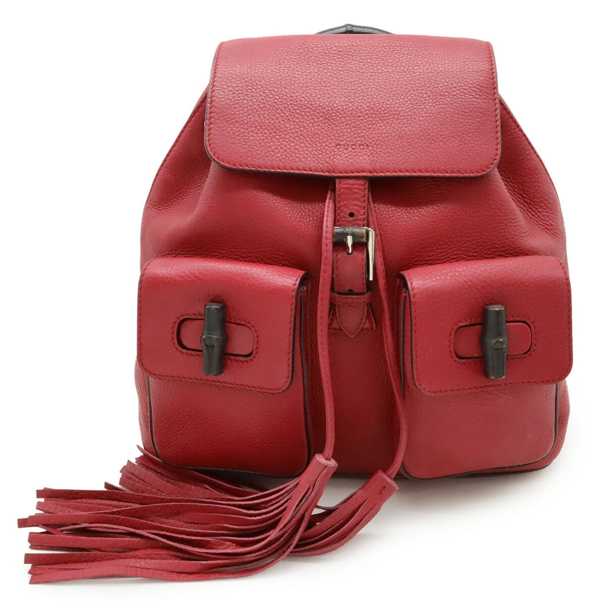 Gucci Red Color Bamboo Leather Backpack Shoulder Bag (Pre-Owned)