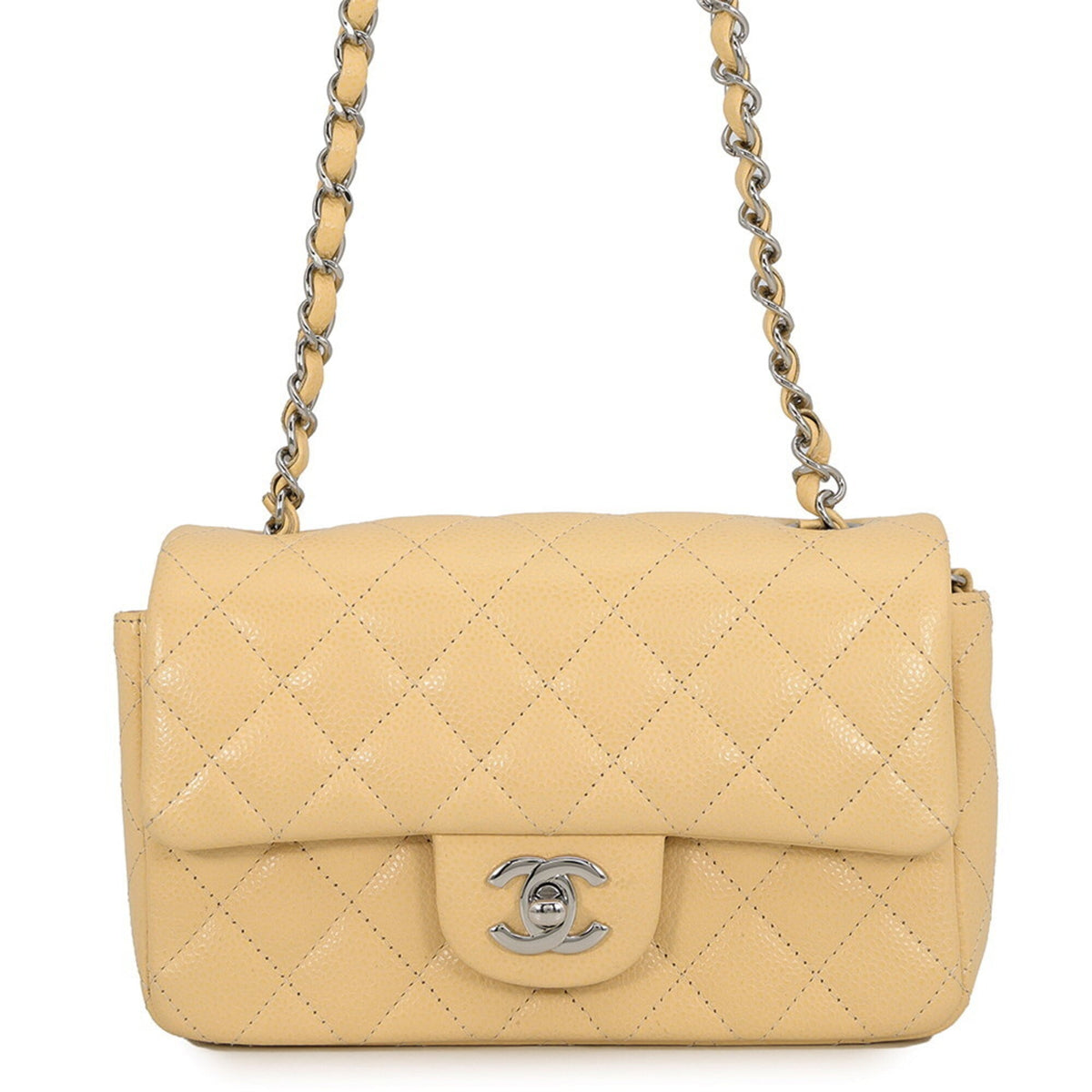 Chanel Matelasse Beige Grained Calfskin Handbag Shoulder Bag (Pre-Owned)