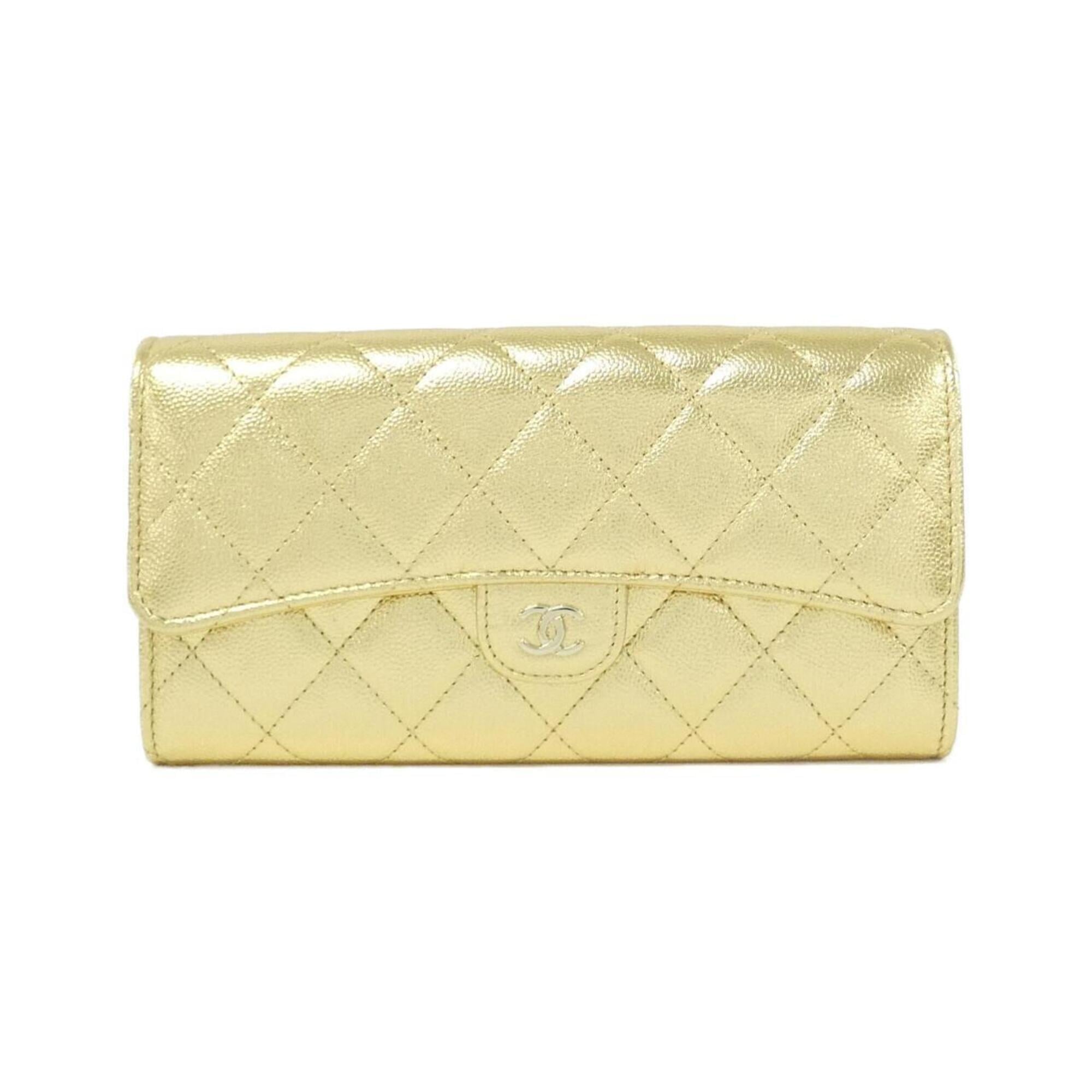 Chanel Gold Grained Calfskin Long Wallet (Bi-Fold) (Pre-Owned)