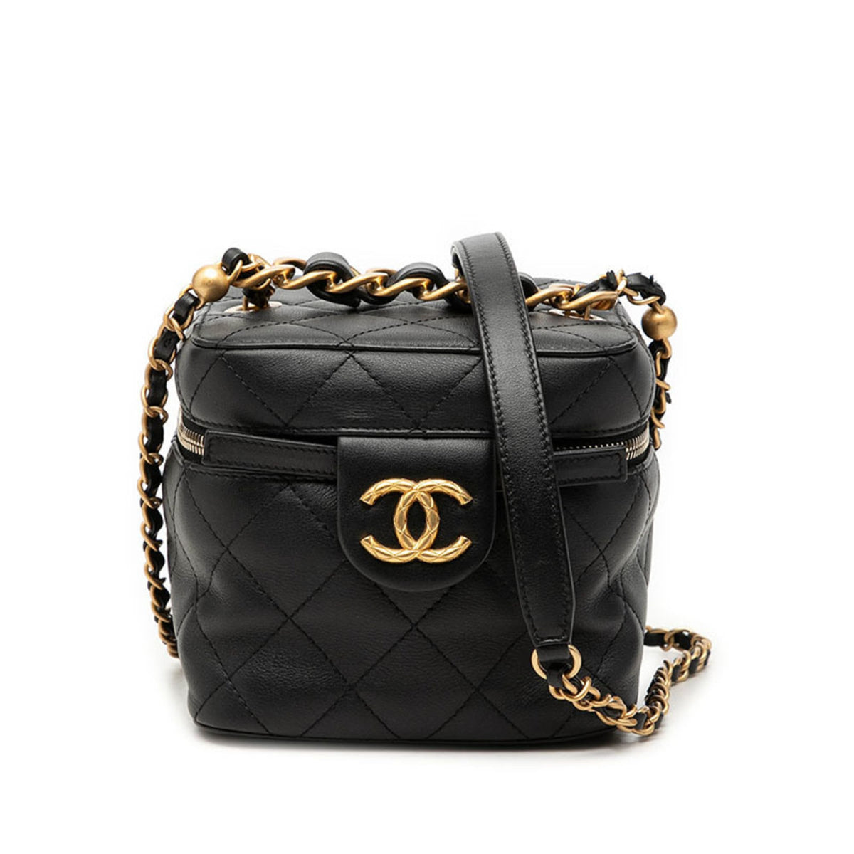 Chanel Black Leather Shoulder Bag Vanity Bag (Pre-Owned)