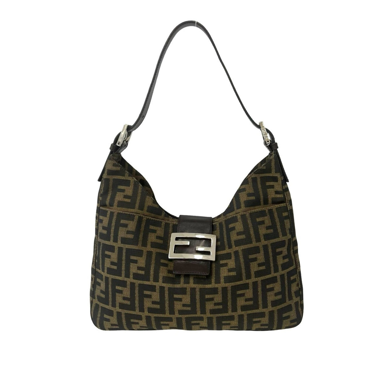 Fendi Black Brown Canvas Leather Shoulder Bag (Pre-Owned)