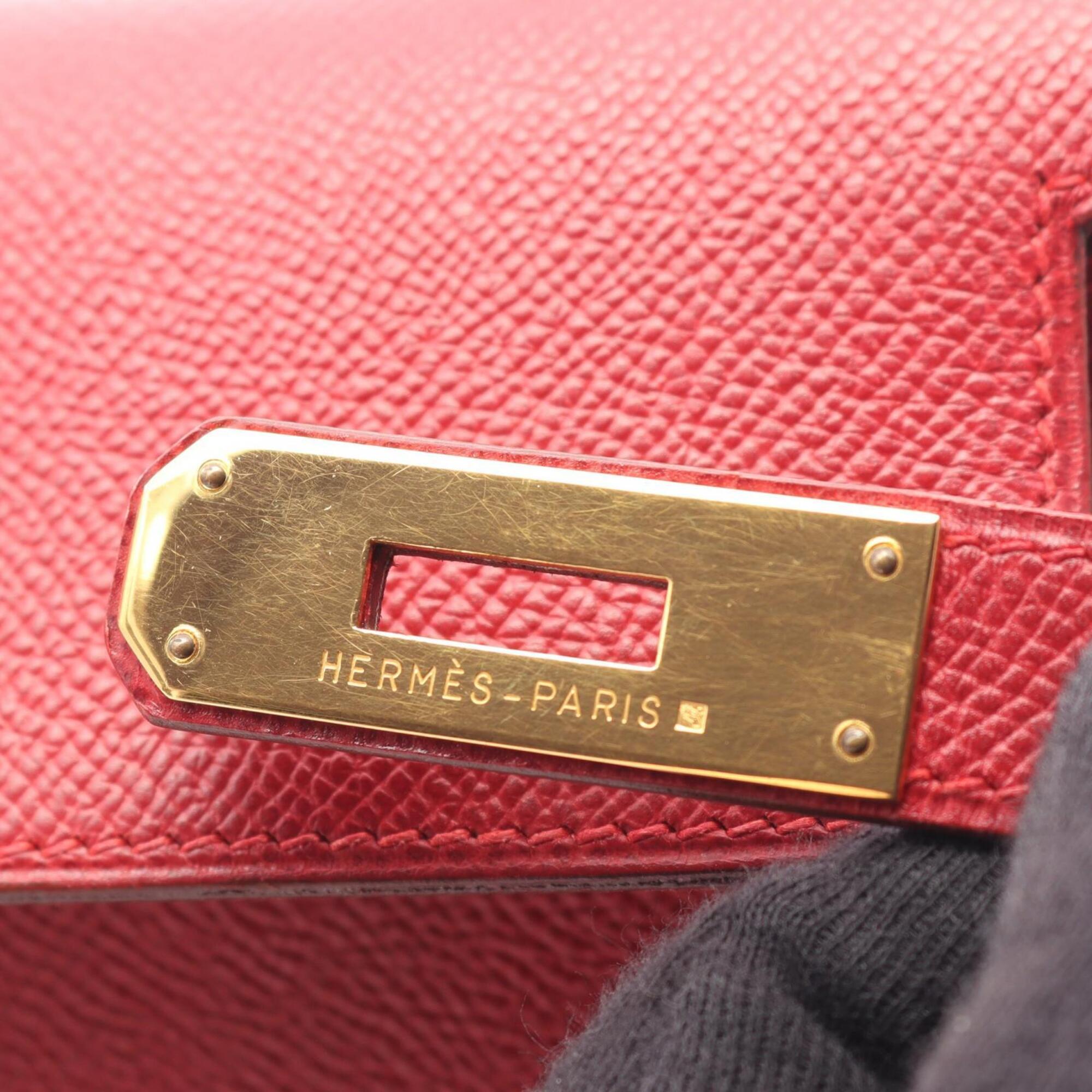Hermes Red Color Rouge Vif Courchevel Leather Handbag (Pre-Owned)