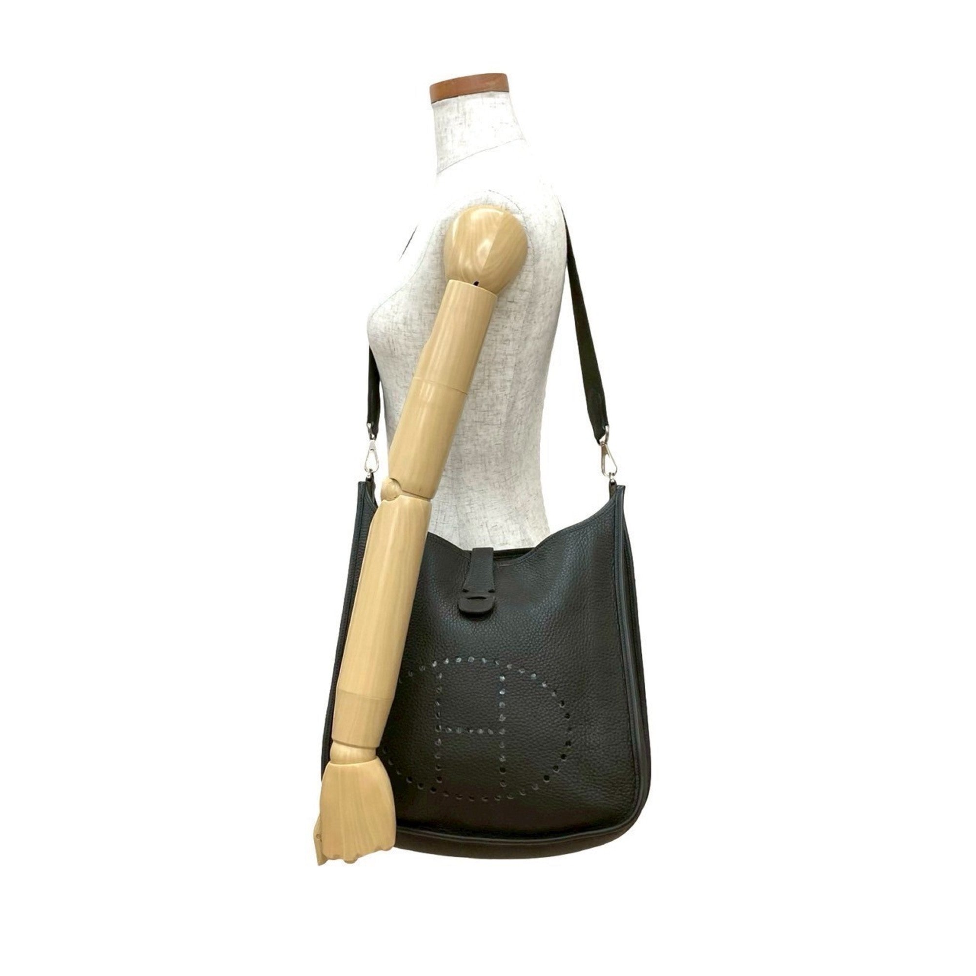 Hermes Khaki Taurillon Clemence Leather Pochette Shoulder Bag (Pre-Owned)