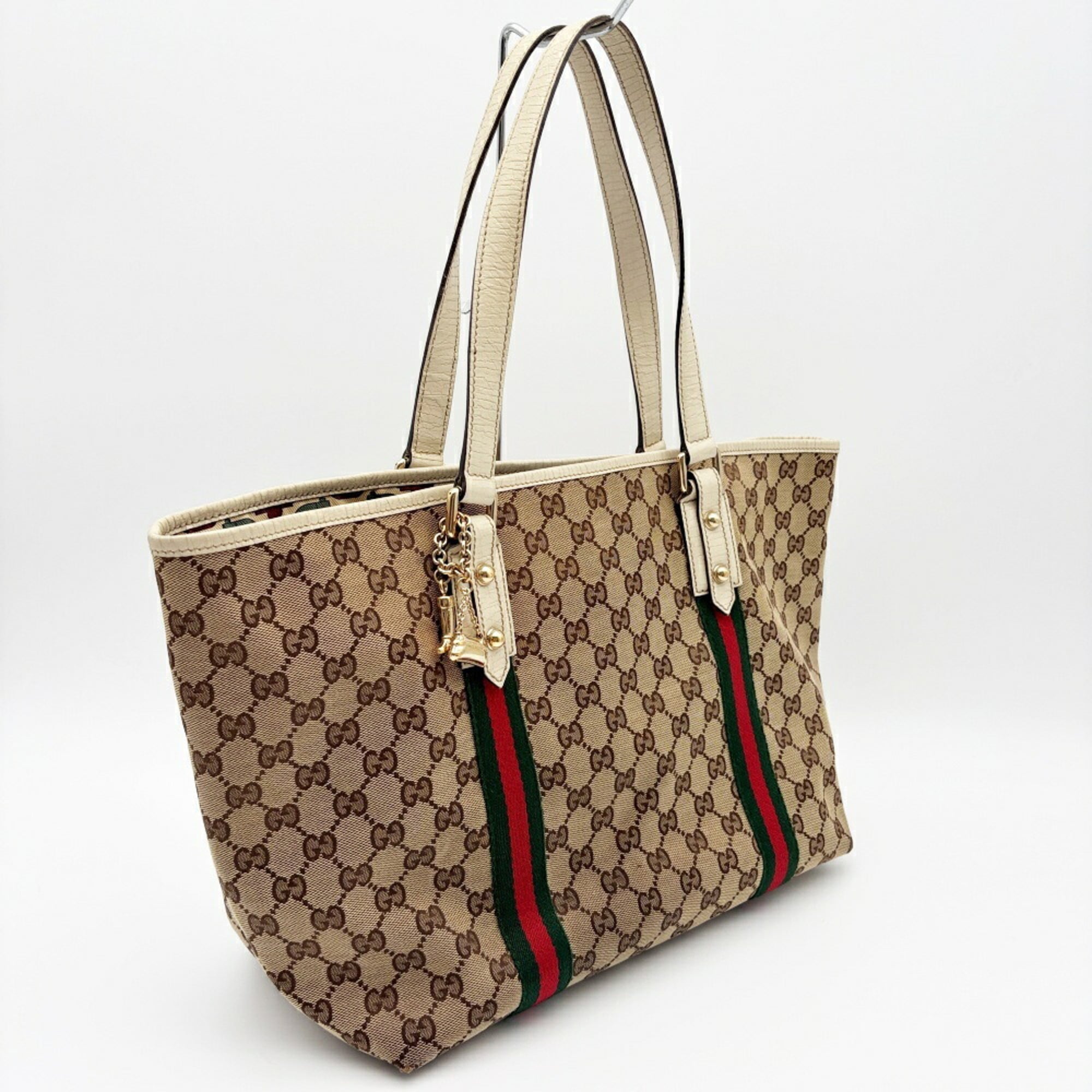 Gucci Ivory Gg Canvas Leather Tote Bag (Pre-Owned)