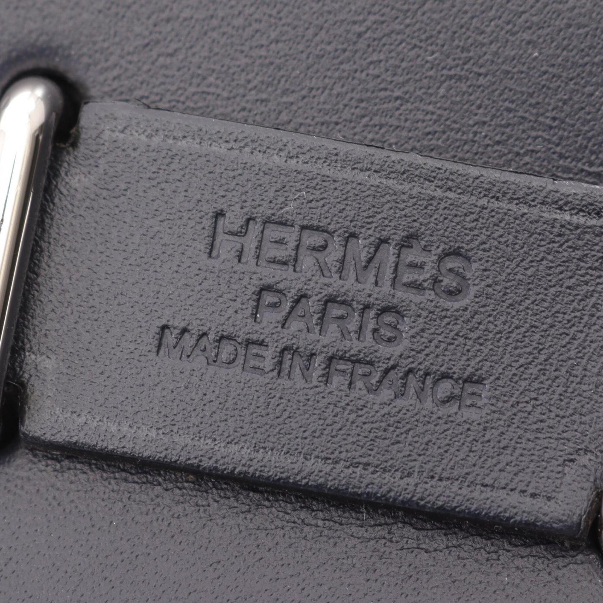 Hermes Black Blue Nuit Navy Canvas Leather Handbag Shoulder Bag (Pre-Owned)