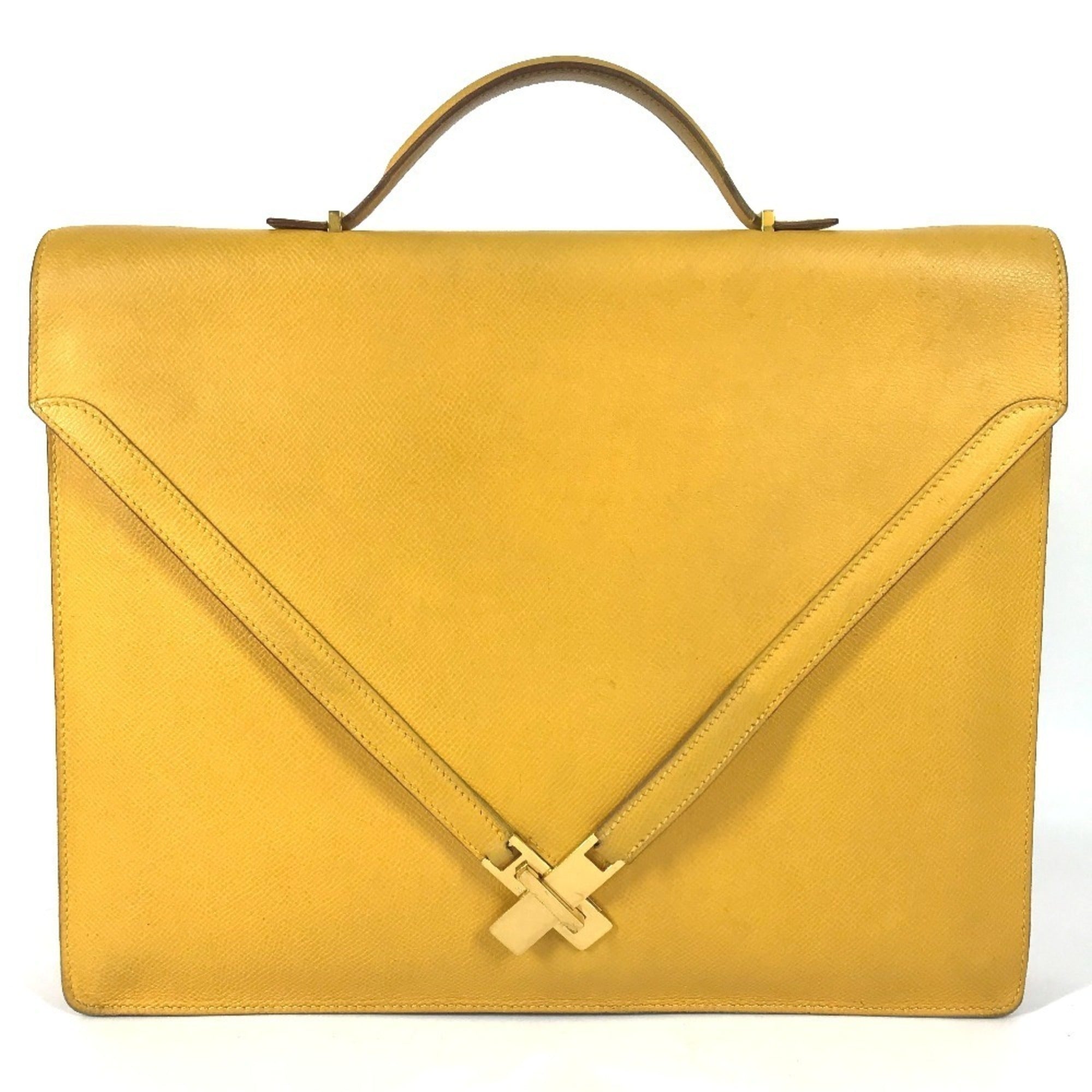 Hermes Yellow Courchevel Leather Briefcase Handbag (Pre-Owned)