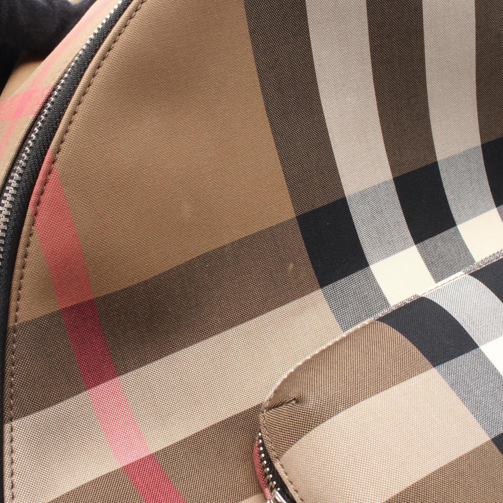 Burberry Beige Black Multi-Color Canvas Leather Backpack Handbag (Pre-Owned)