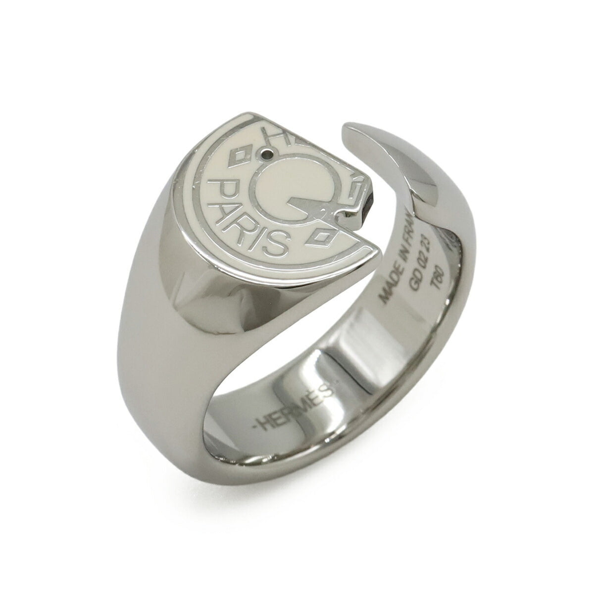 Hermes Silver Ivory Metal Band Ring (Pre-Owned)