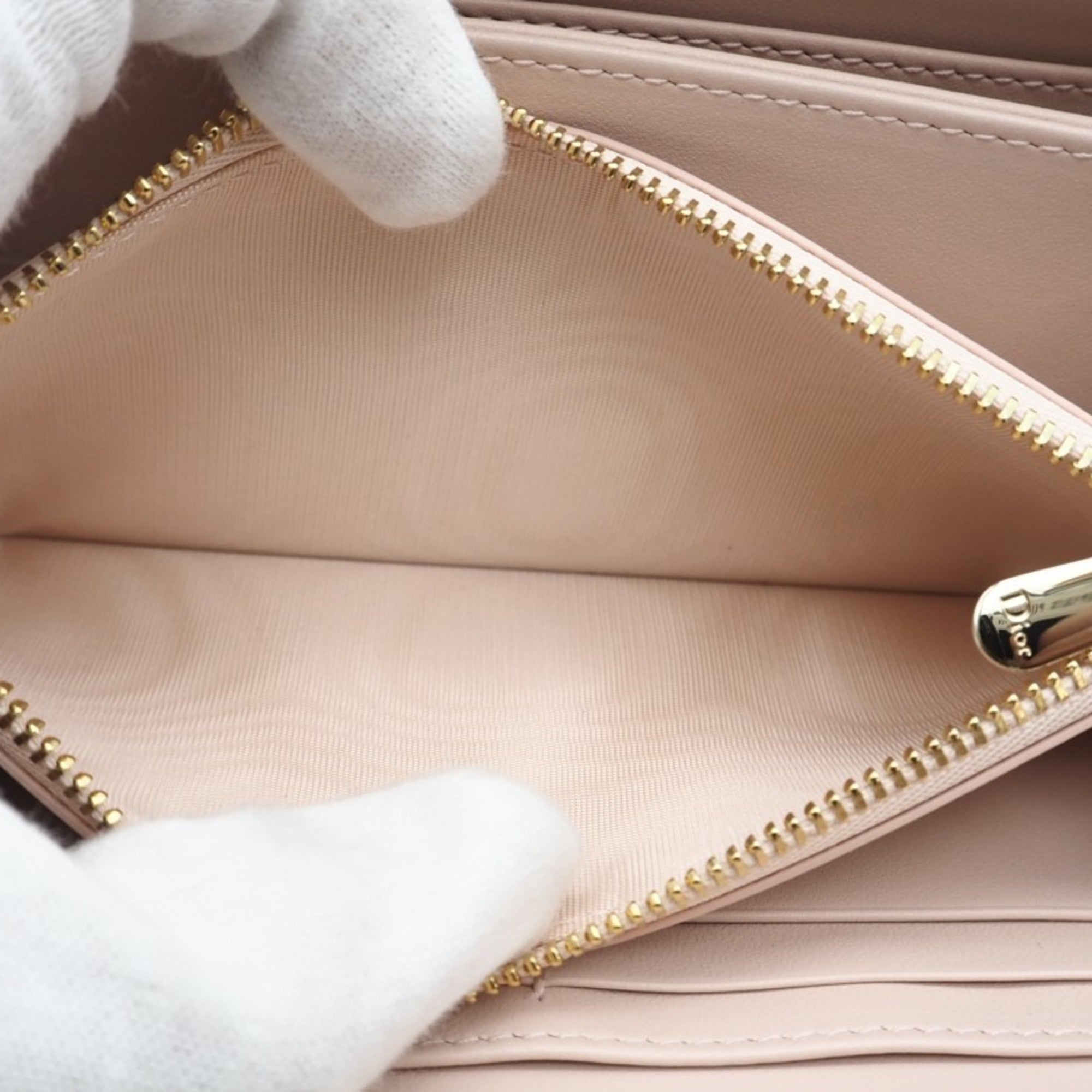 Christian Dior Lady Dior Pink Leather Long Wallet (Bi-Fold) (Pre-Owned)