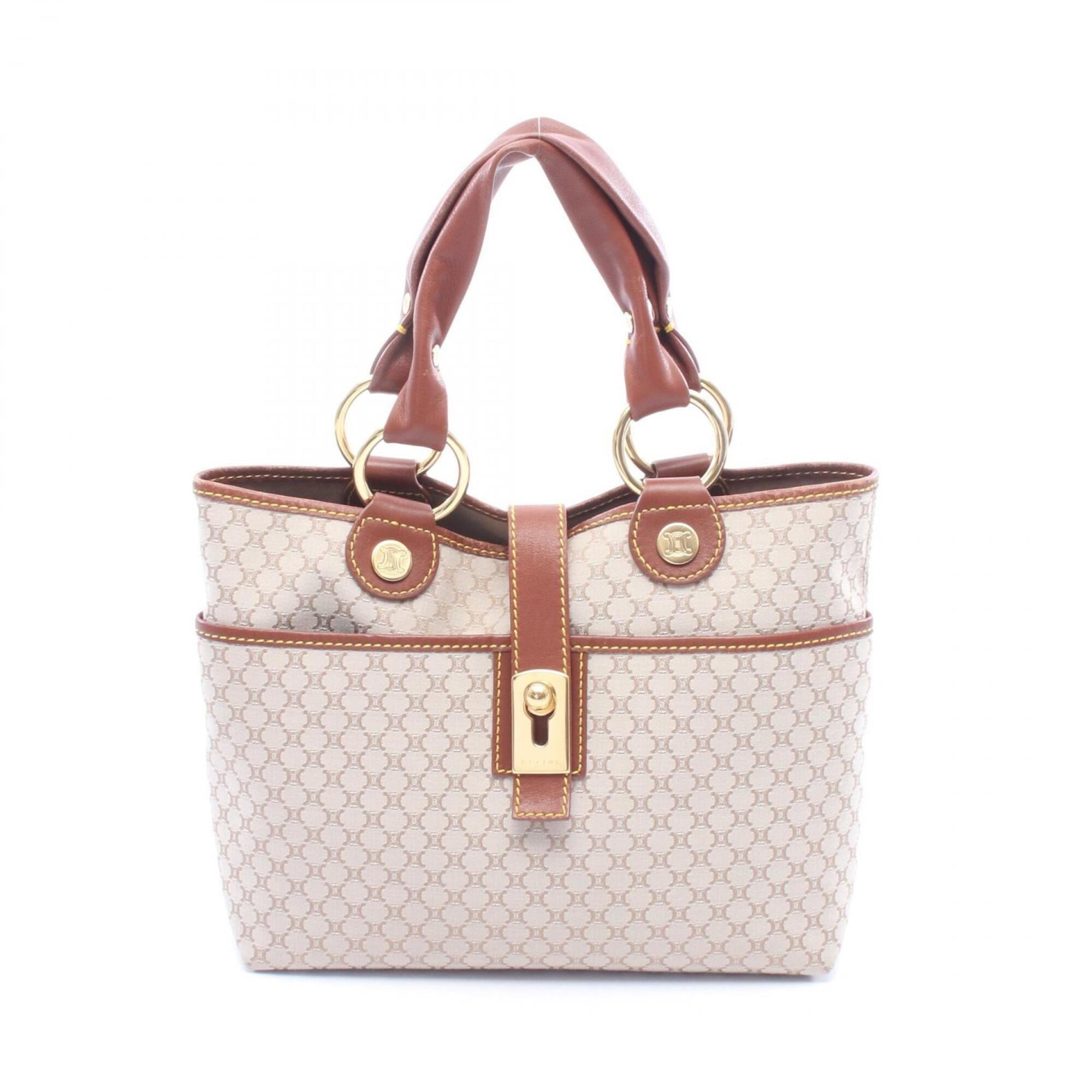 Celine Beige Brown Canvas Leather Handbag (Pre-Owned)