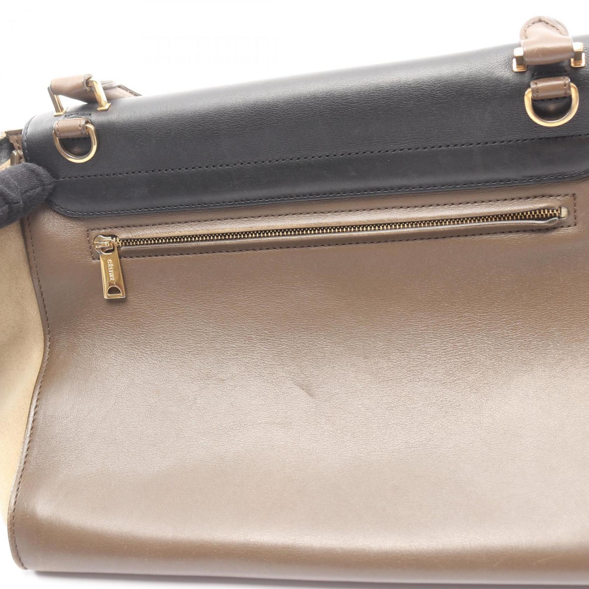 Celine Black Gray Khaki Leather Suede Handbag (Pre-Owned)