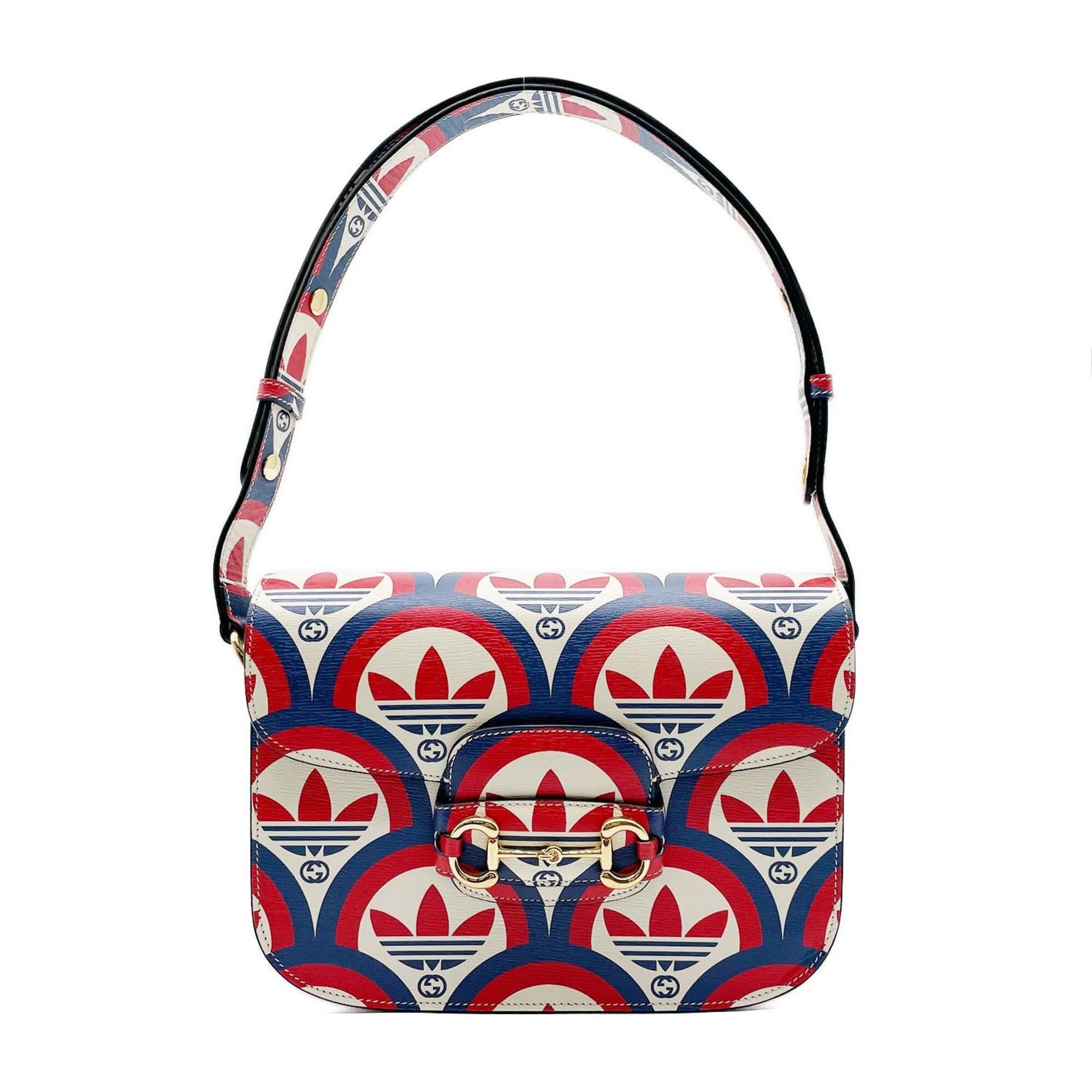 Gucci Blue Red Color White Leather Shoulder Bag (Pre-Owned)