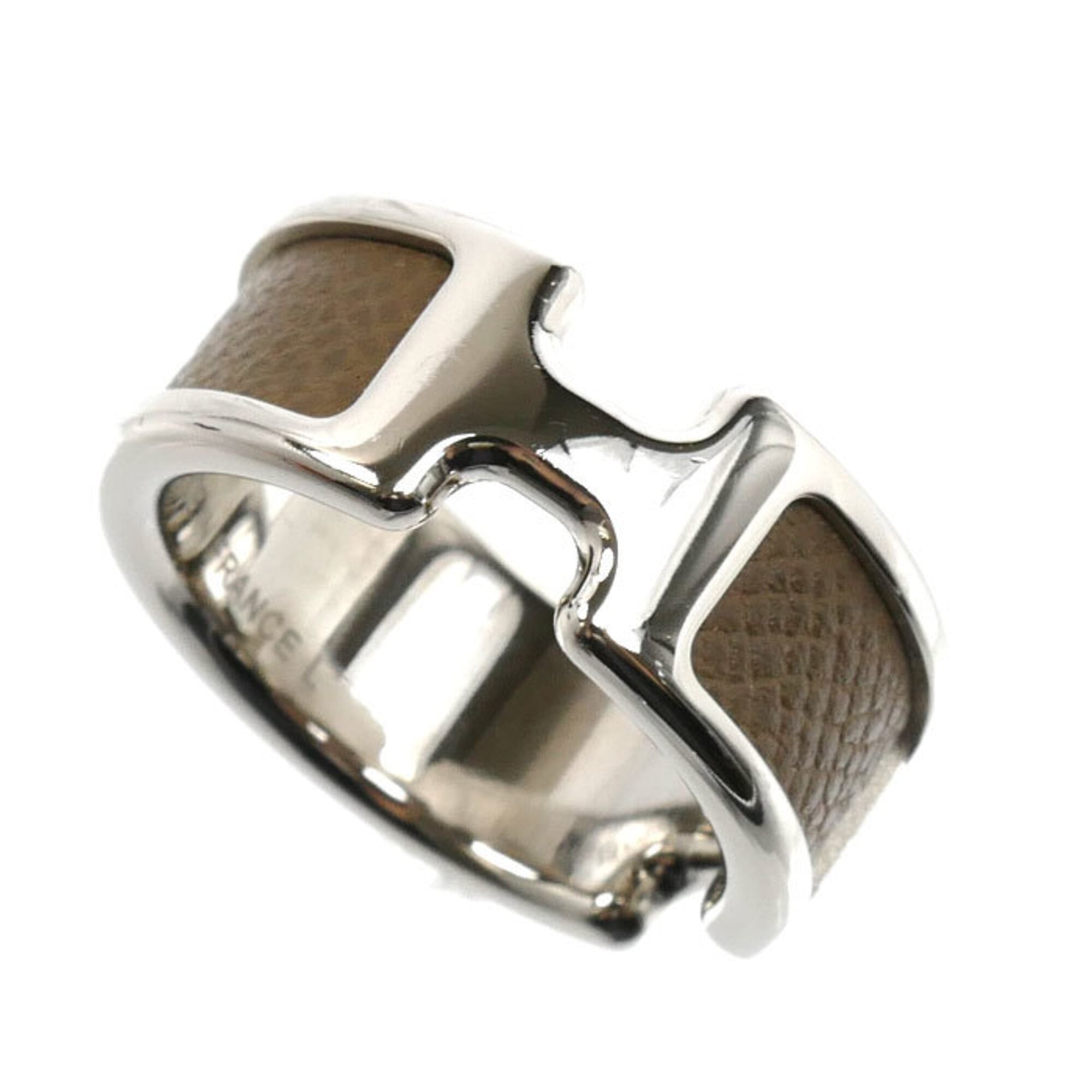 Hermes Silver Etoupe Gray Gold Plating Leather Band Ring (Pre-Owned)