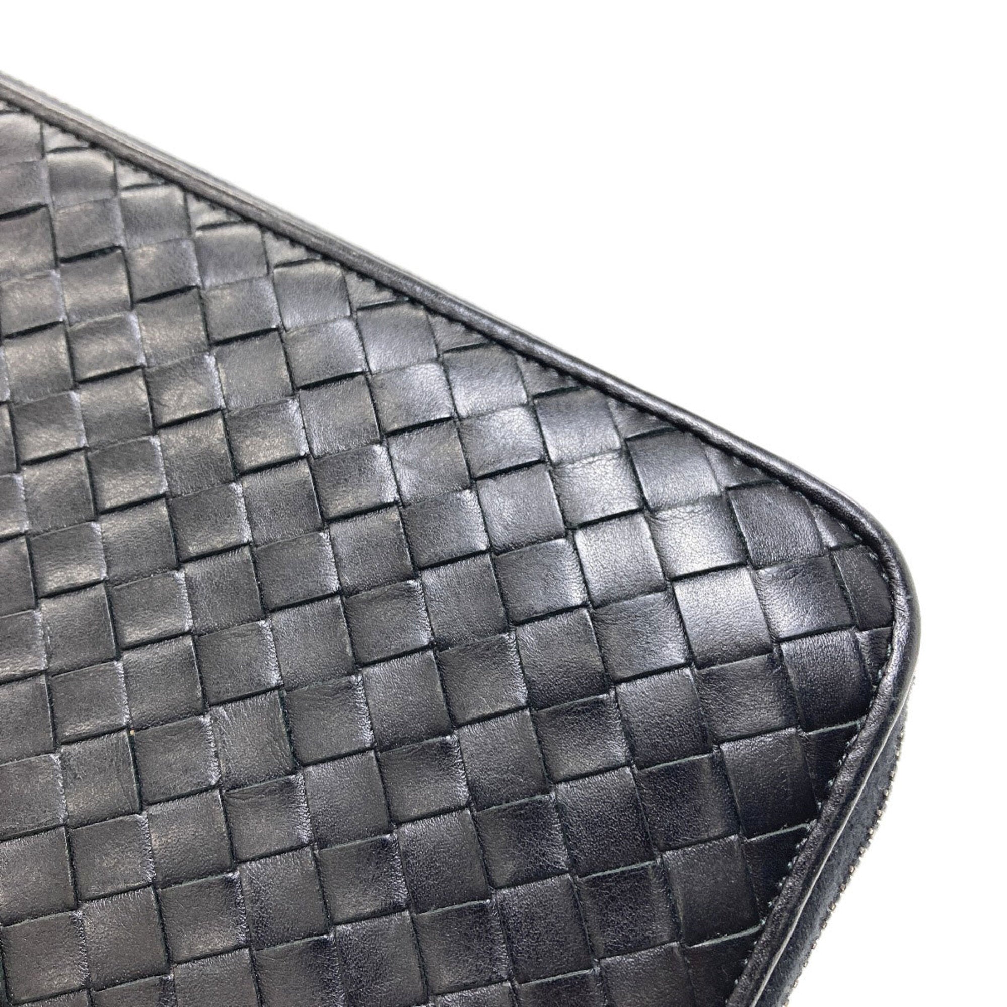 Bottega Veneta Intrecciato Black Leather Long Wallet (Bi-Fold) (Pre-Owned)