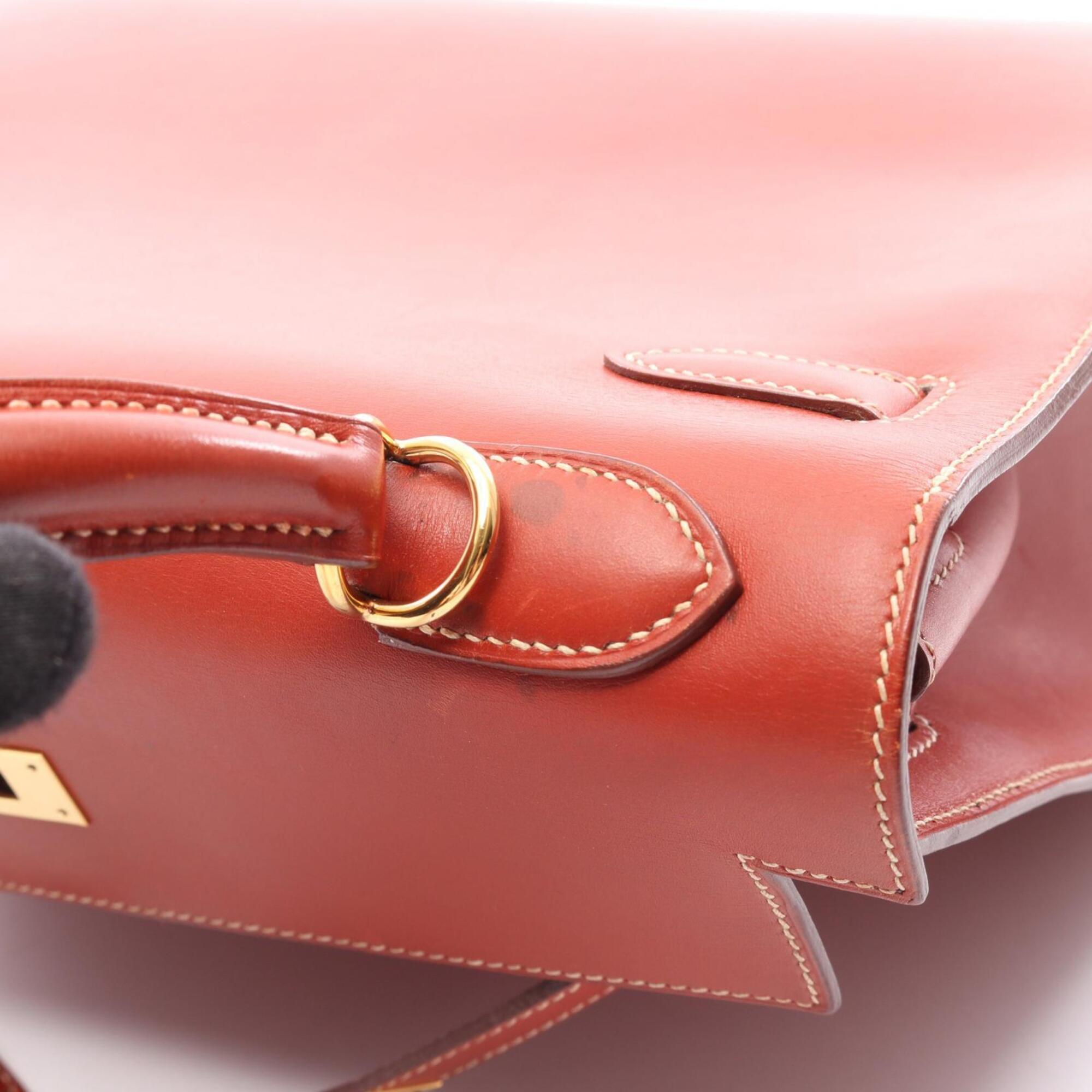 Hermes Brique Brown Box Calf Leather Handbag (Pre-Owned)
