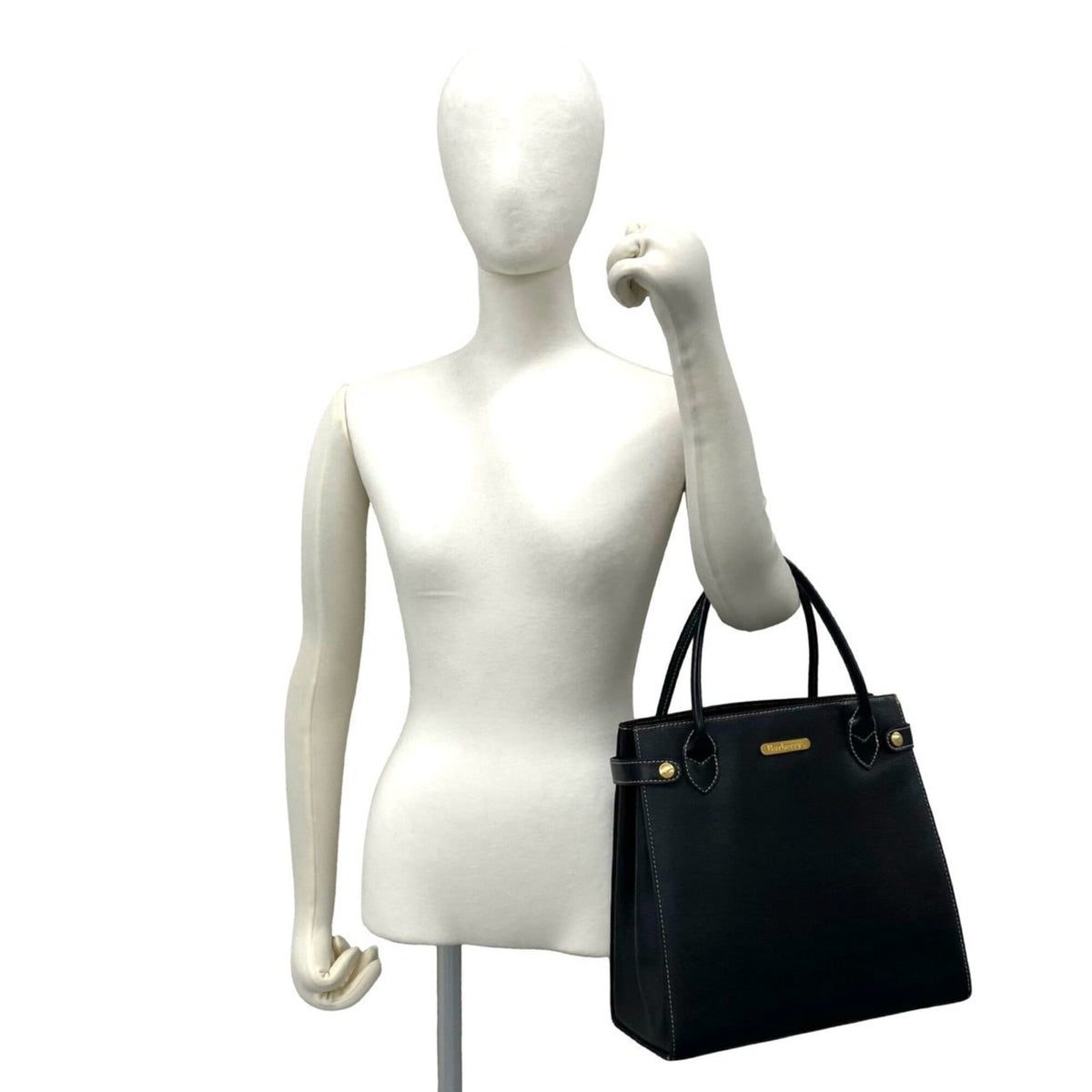 Burberry Black Leather Handbag Tote Bag (Pre-Owned)