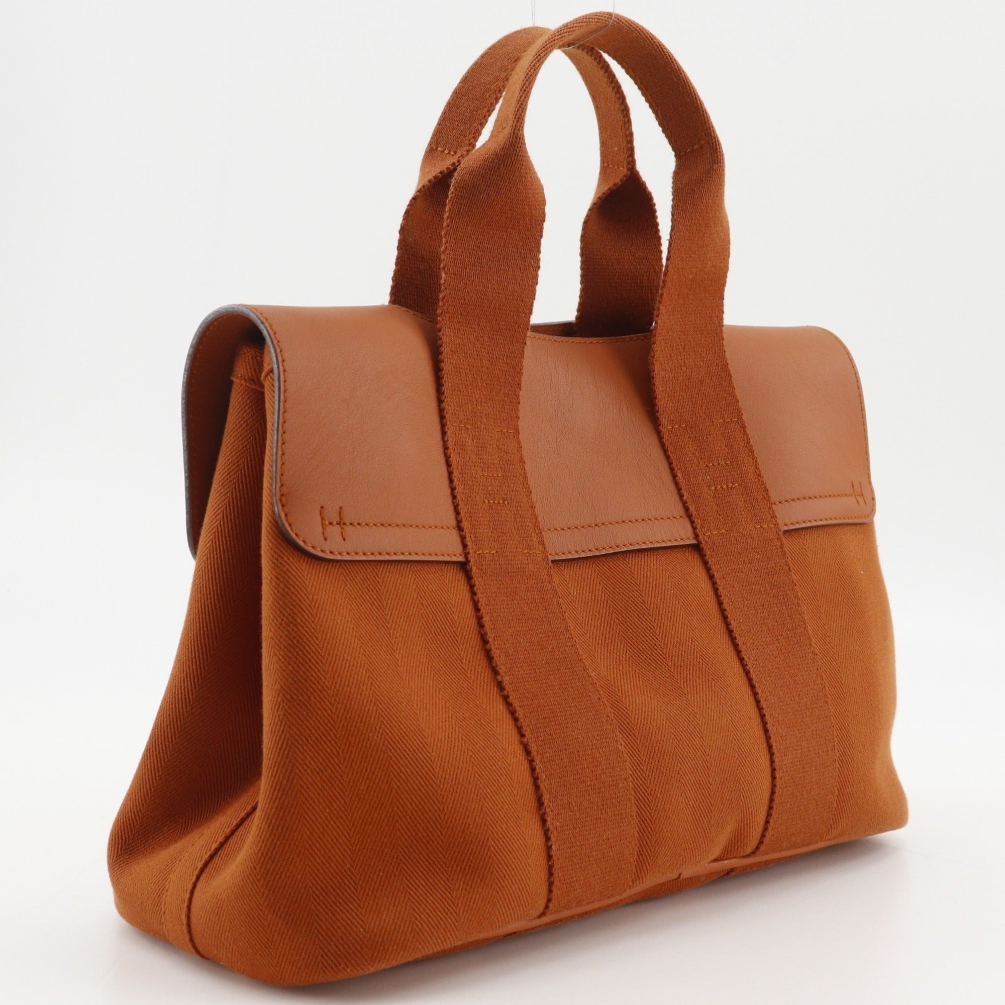 Hermes Valparaiso Orange Toile Chevron Leather Handbag (Pre-Owned)