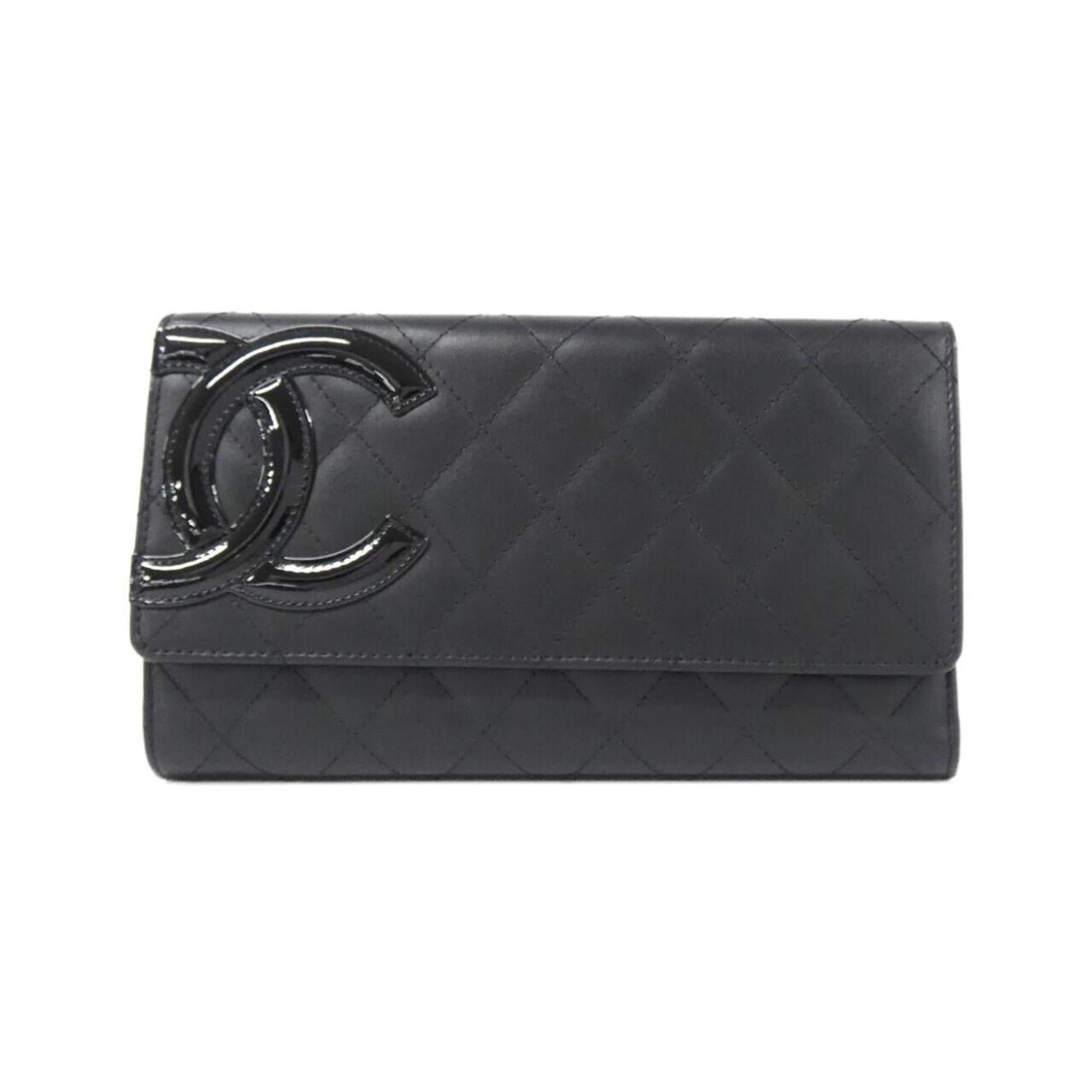 Chanel Black Leather Long Wallet (Tri-Fold) (Pre-Owned)