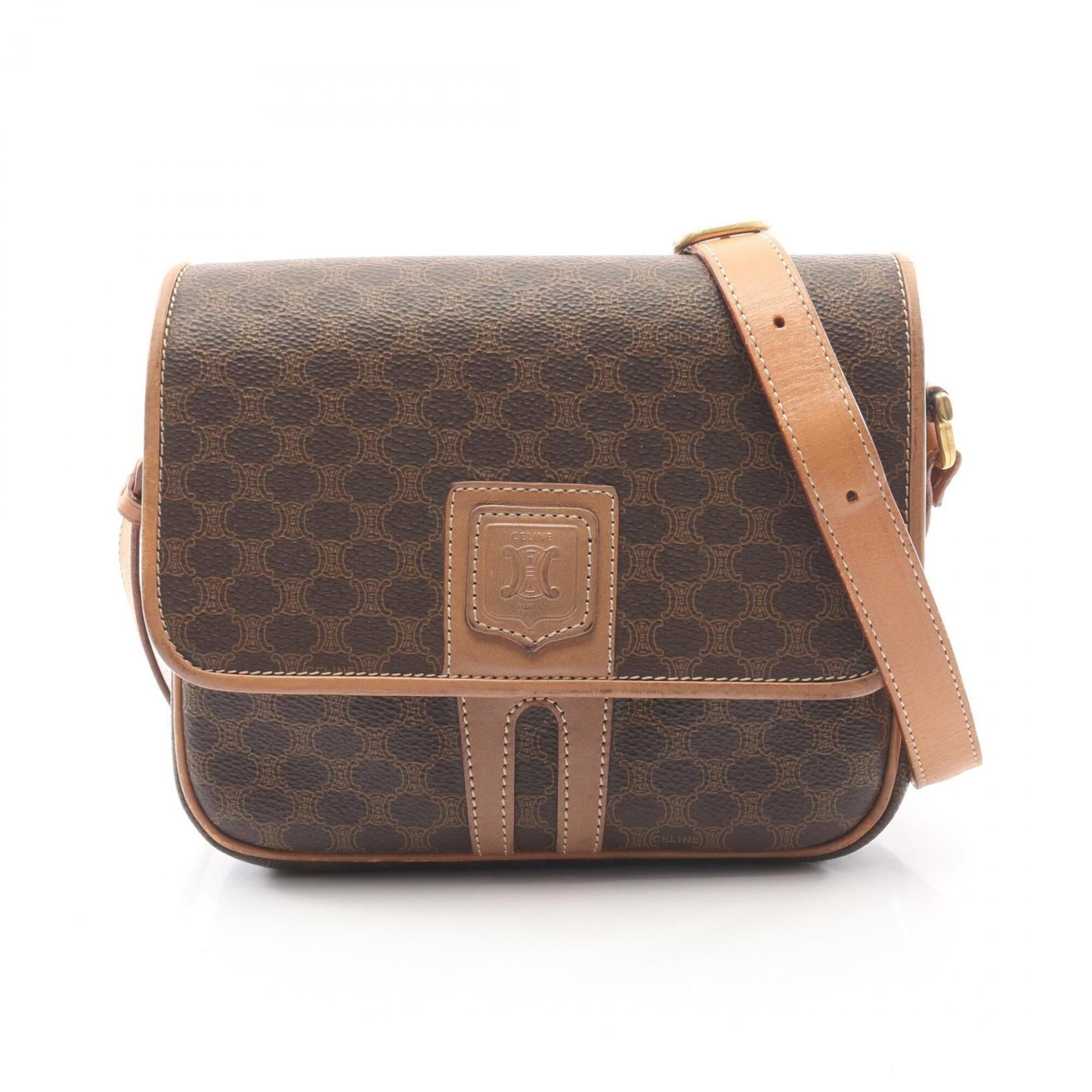 Celine Brown Coated Canvas Leather Handbag Shoulder Bag (Pre-Owned)