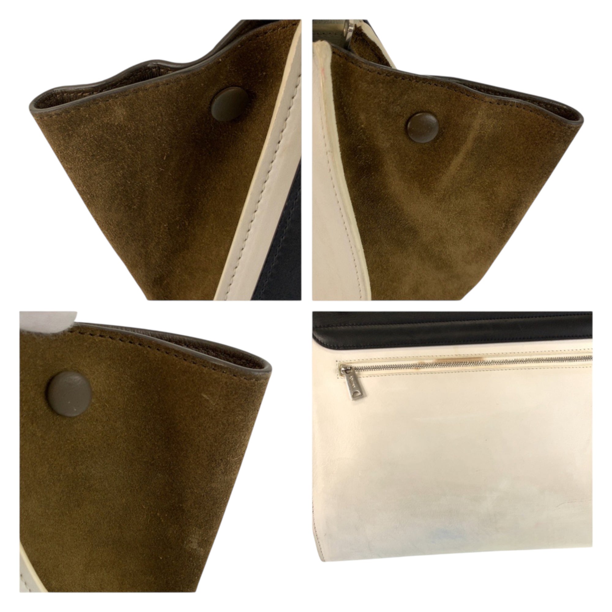 Celine Trapeze Black Khaki White Leather Suede Handbag Shoulder Bag (Pre-Owned)