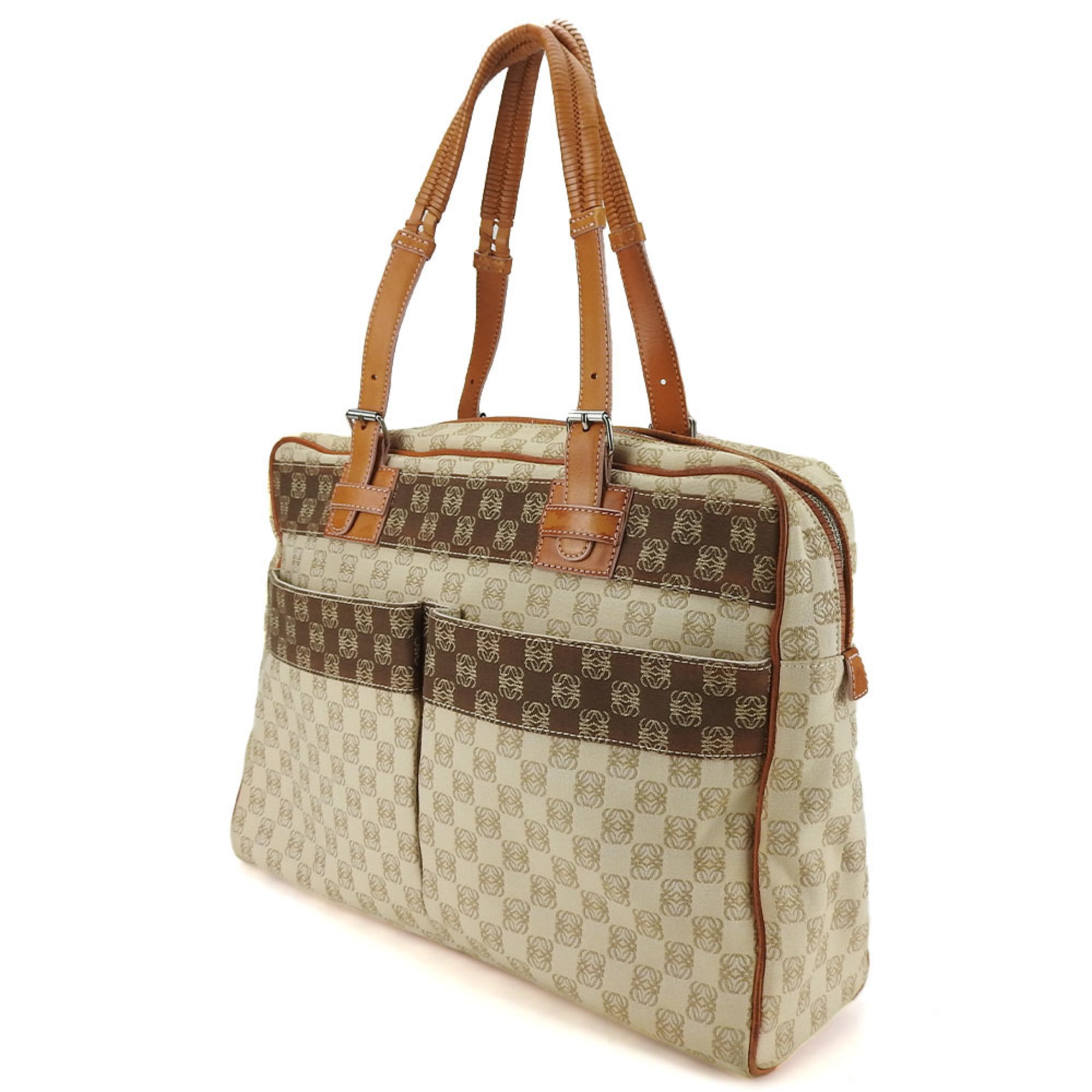 Loewe Beige Brown Canvas Leather Tote Bag (Pre-Owned)