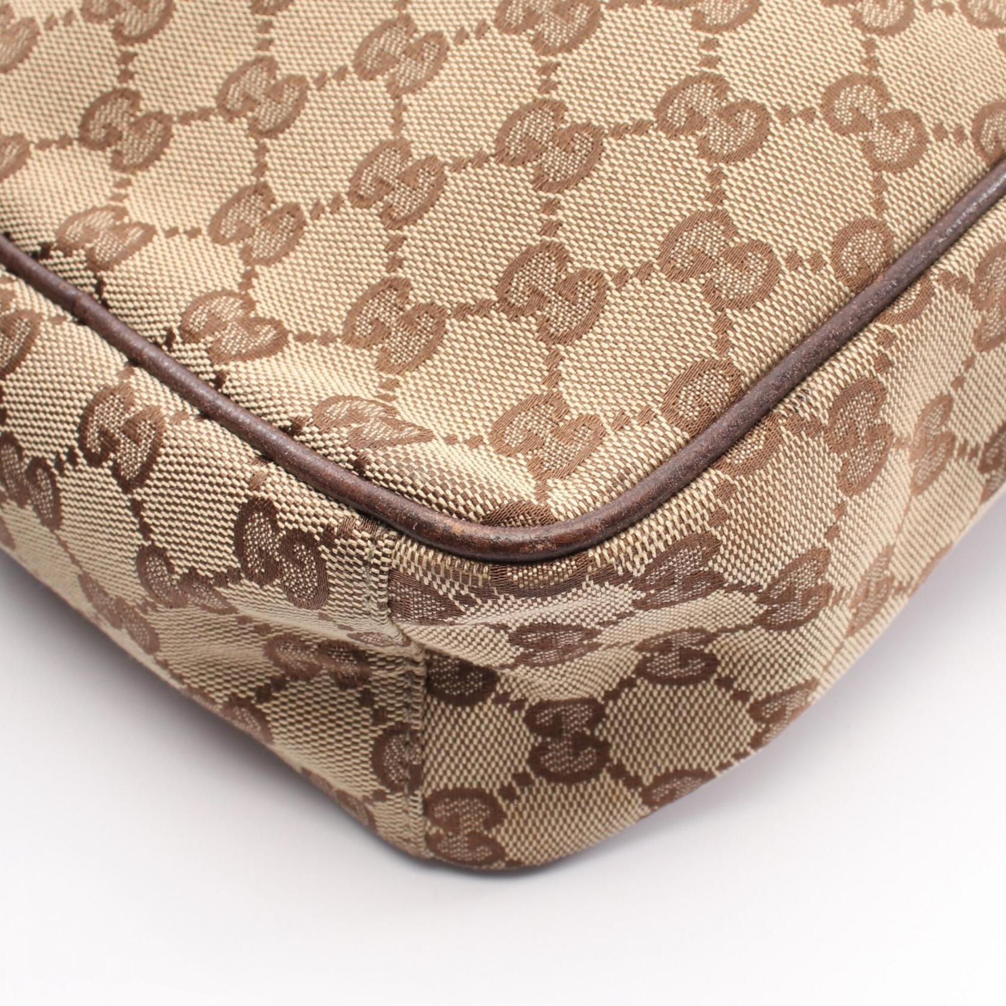Gucci Beige Brown Canvas Leather Shoulder Bag (Pre-Owned)