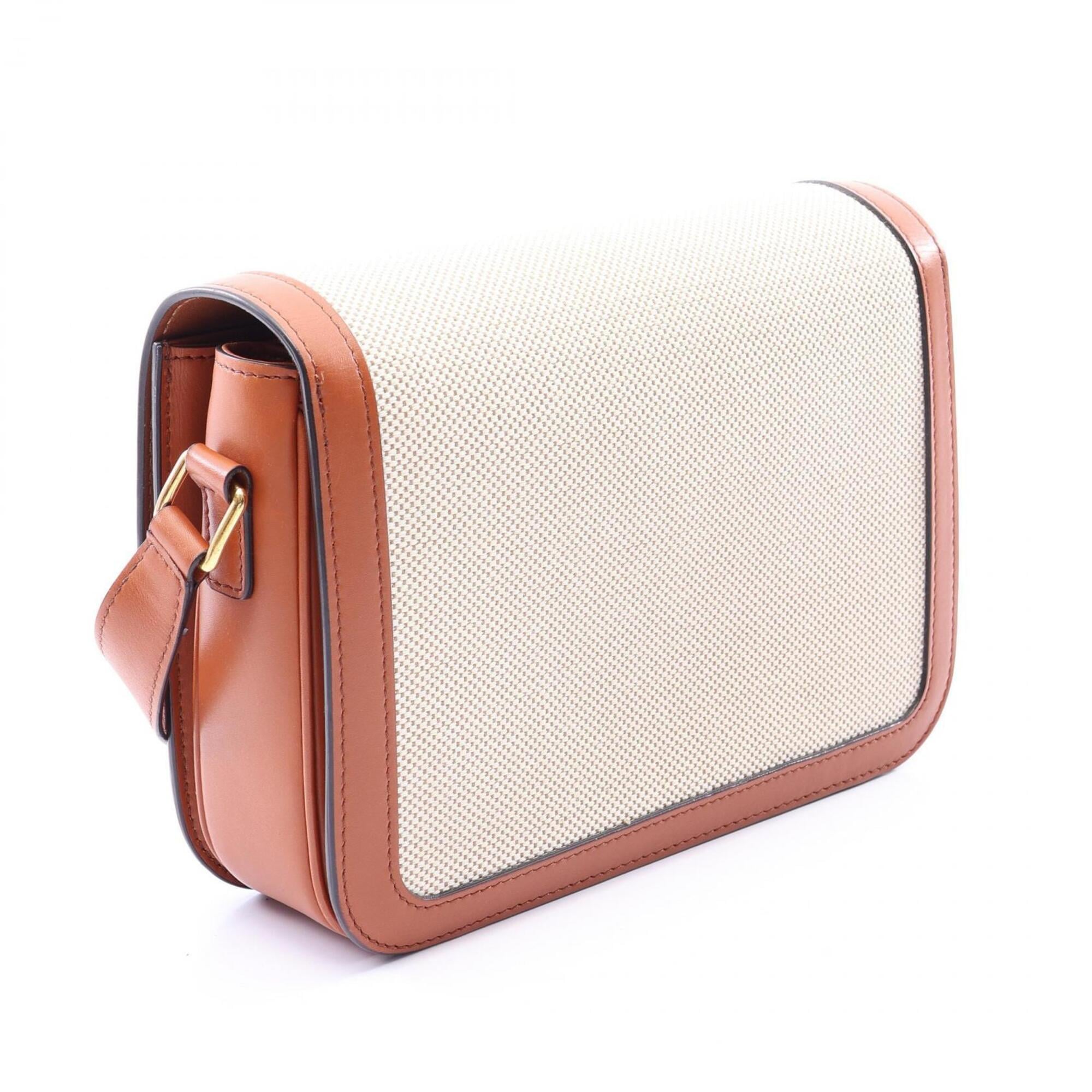 Celine Beige Brown Canvas Leather Shoulder Bag (Pre-Owned)
