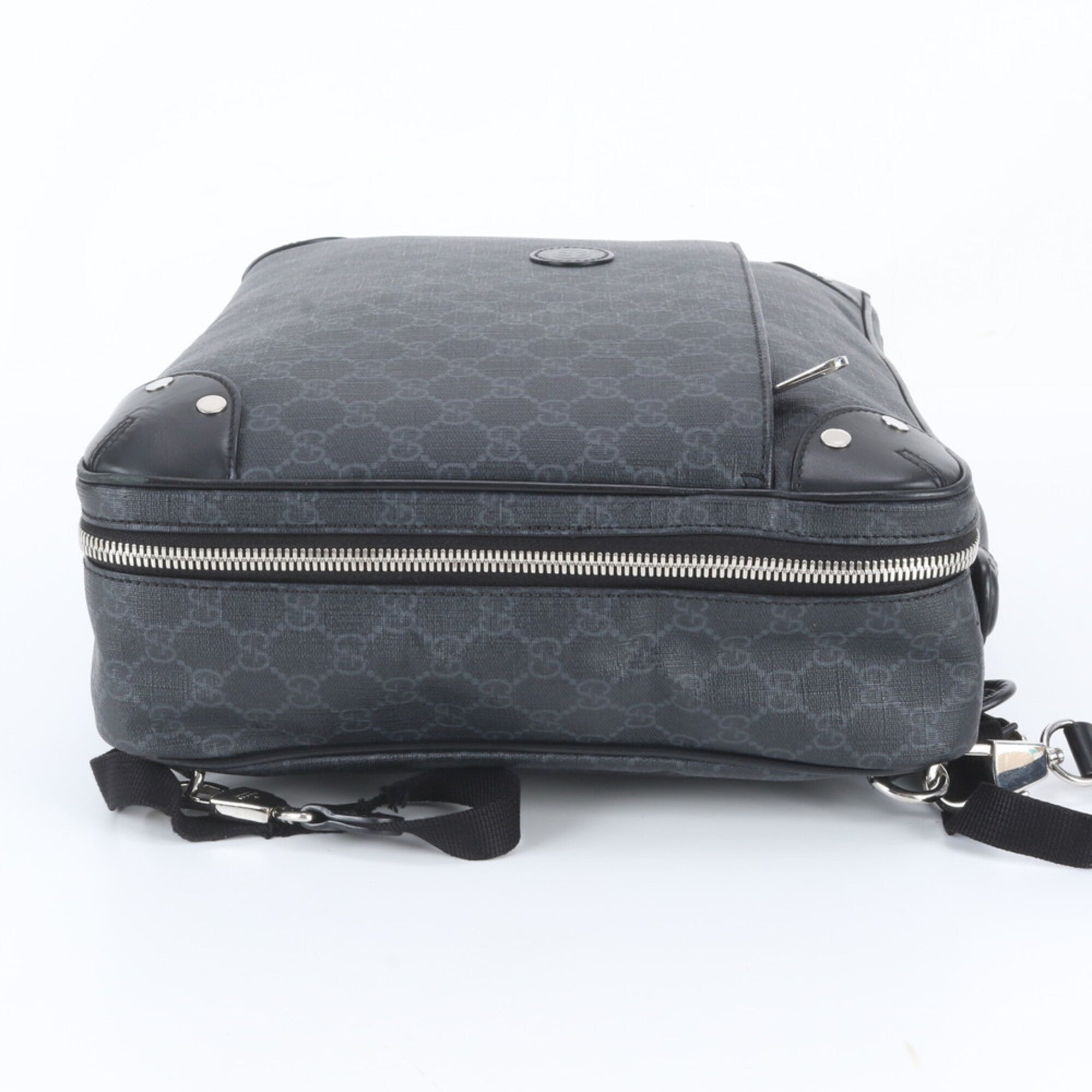 Gucci Gray Leather Coated Canvas Backpack (Pre-Owned)