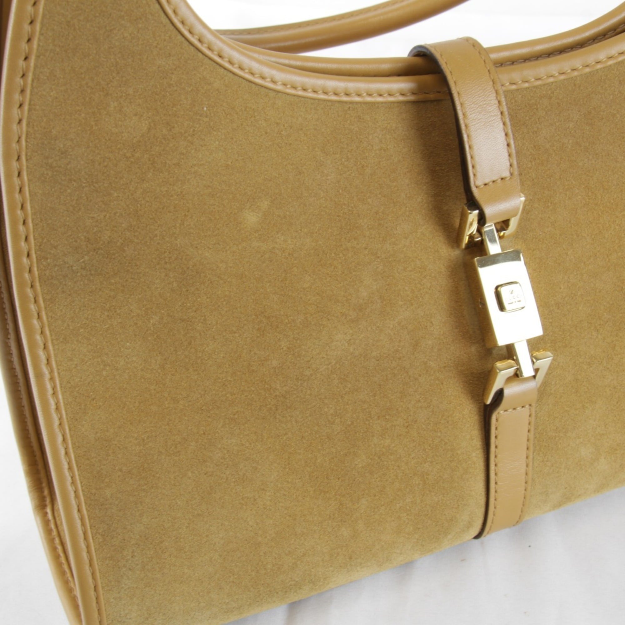 Gucci Beige Black Suede Leather Handbag (Pre-Owned)