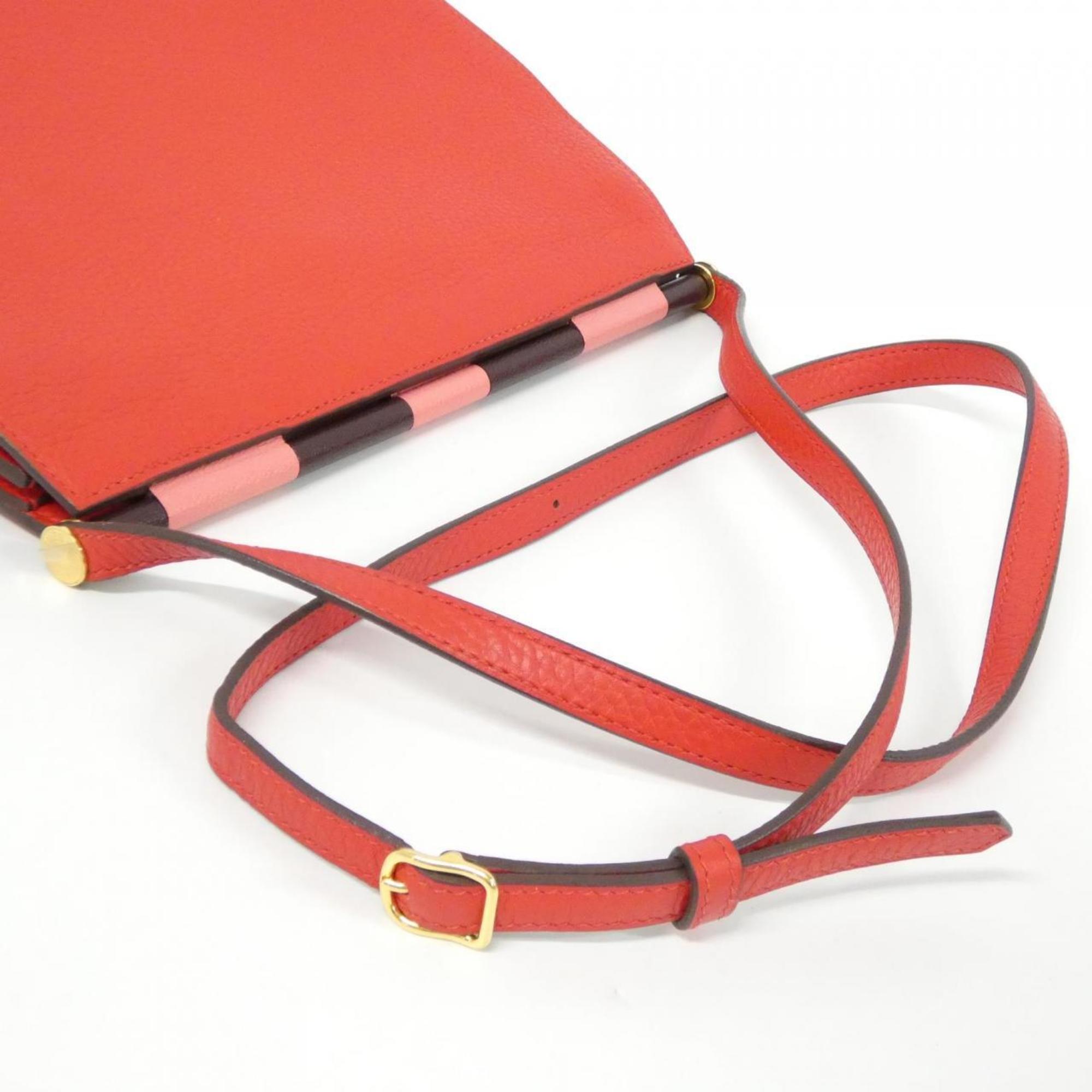 Hermes Red Color Taurillon Clemence Leather Chevre Leather Shoulder Bag (Pre-Owned)