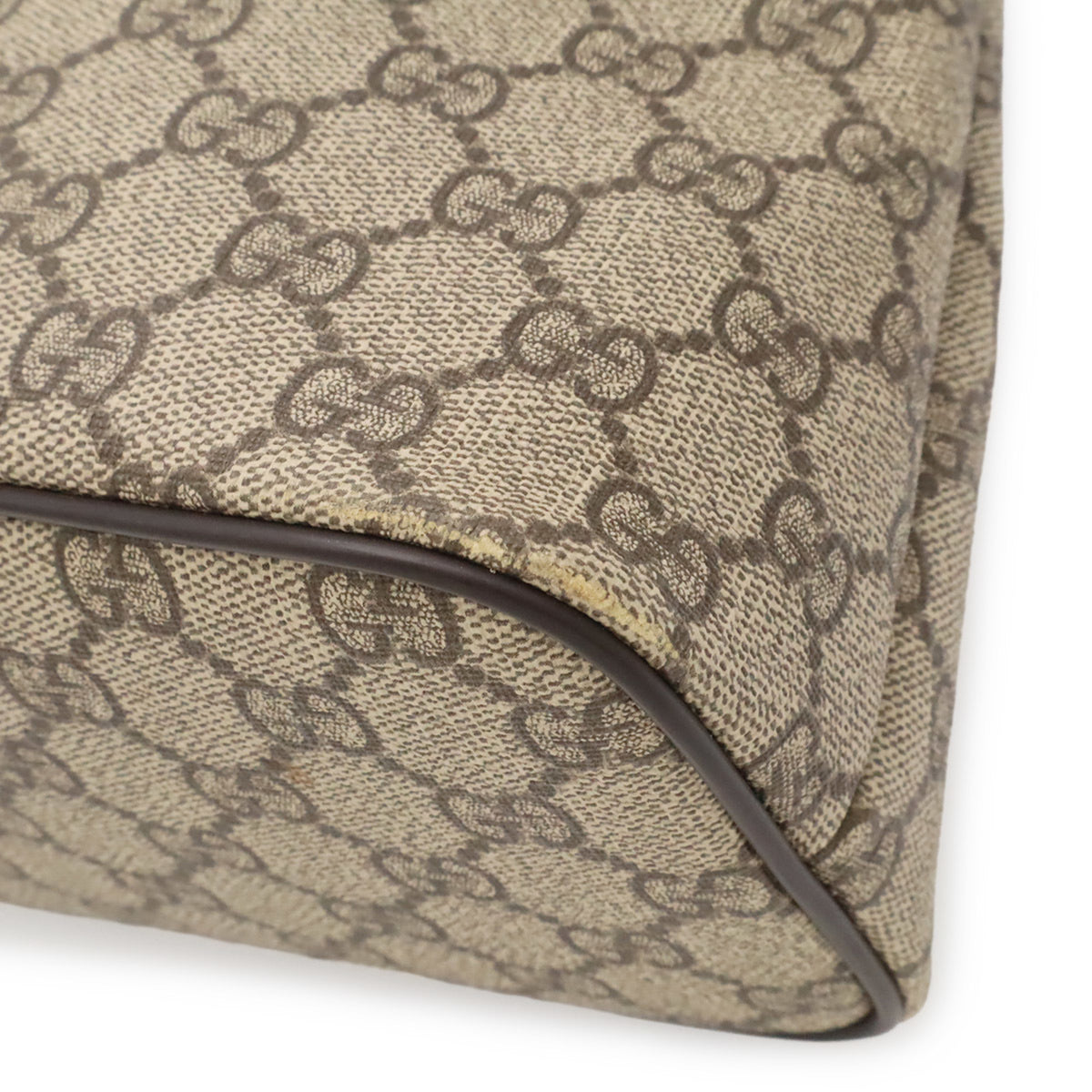 Gucci Gg Plus Beige Dark Brown Gg Supreme Canvas Pvc Coated Canvas Leather Handbag Shoulder Bag Tote Bag (Pre-Owned)