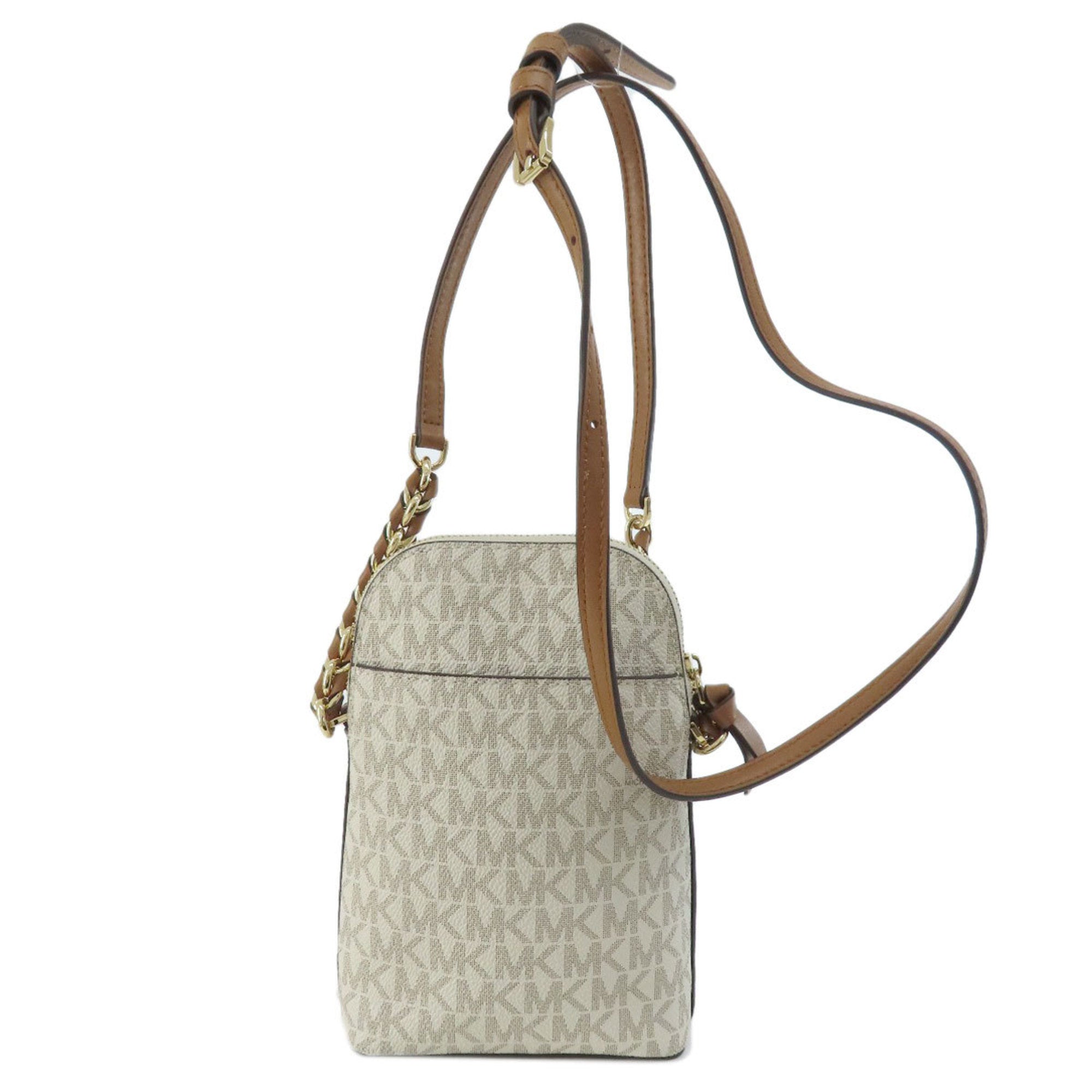 Michael Kors Brown White Coated Canvas Leather Pochette Shoulder Bag (Pre-Owned)