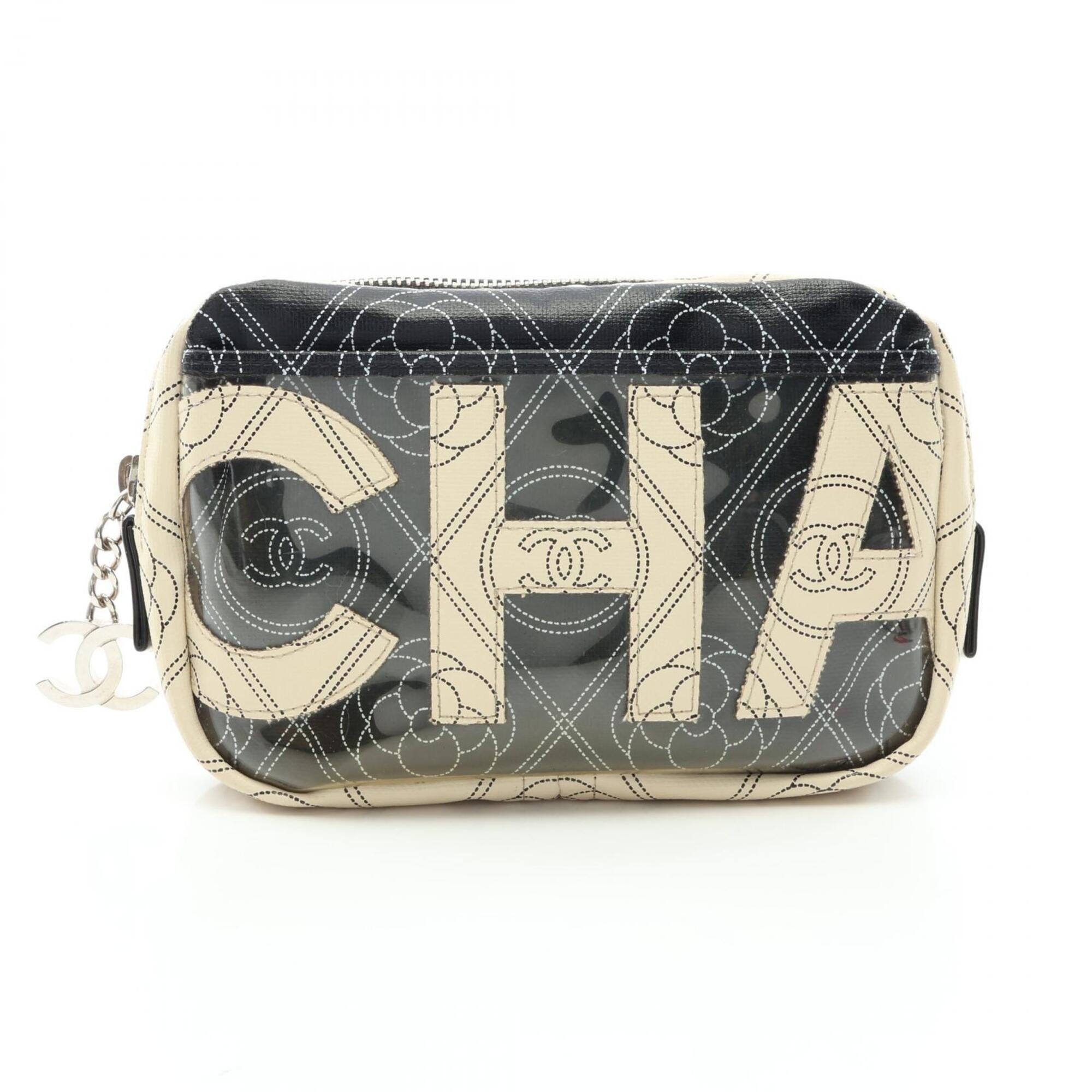 Chanel Black White Coated Canvas Pouch (Pre-Owned)