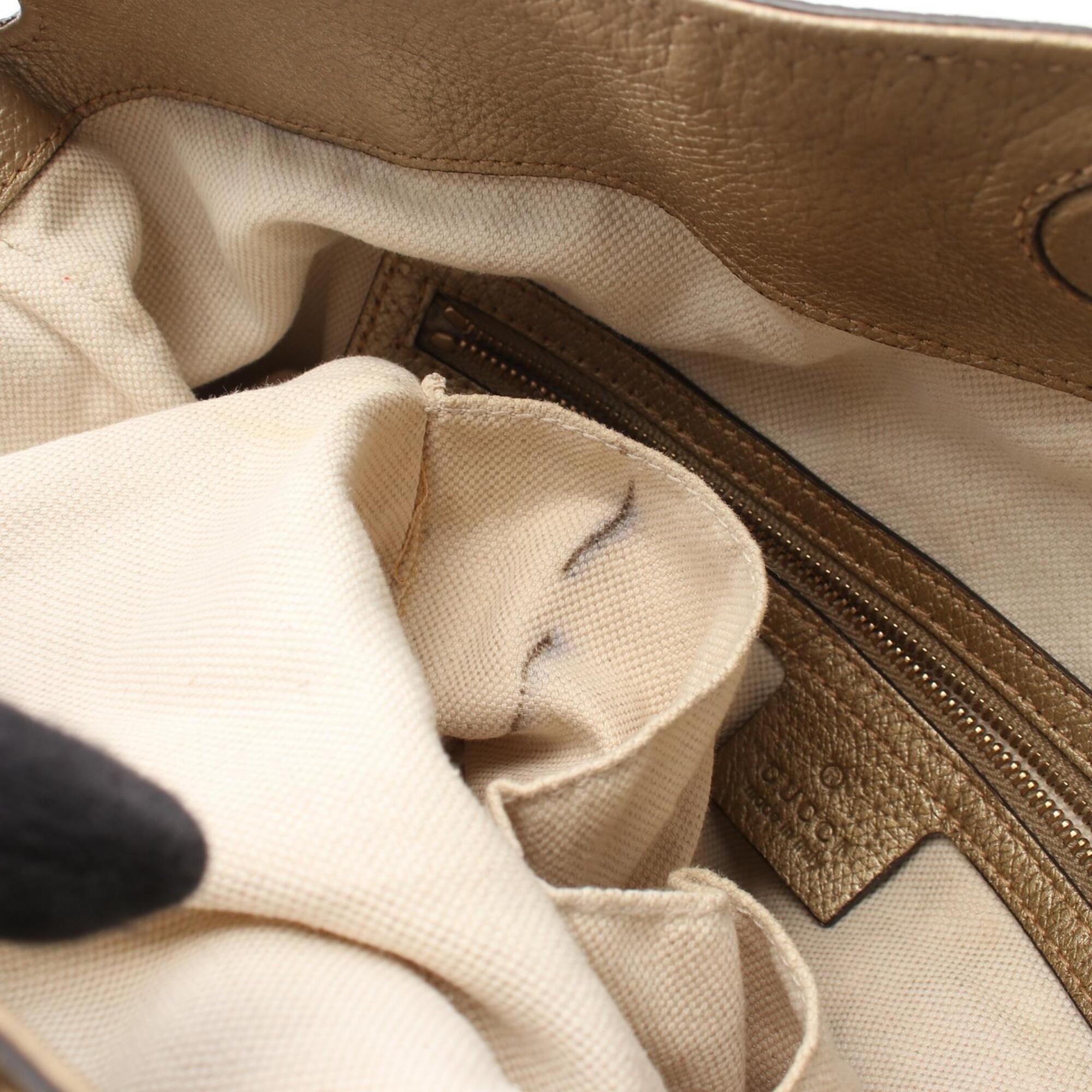 Gucci Beige Gold Canvas Leather Handbag (Pre-Owned)