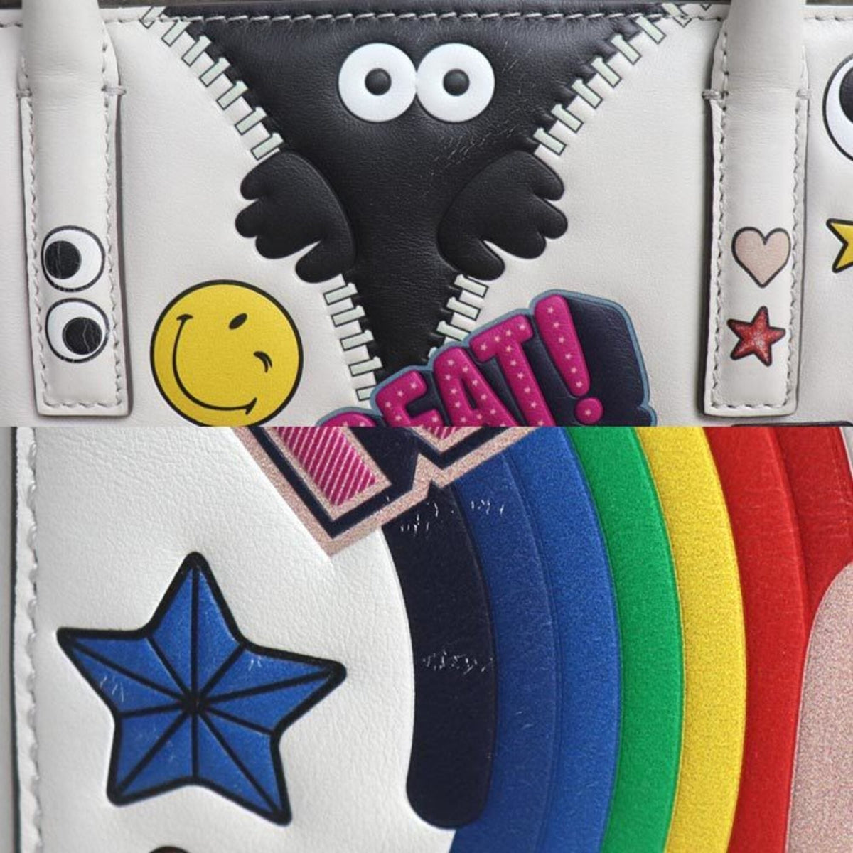 Anya Hindmarch Multi-Color White Leather Tote Bag (Pre-Owned)