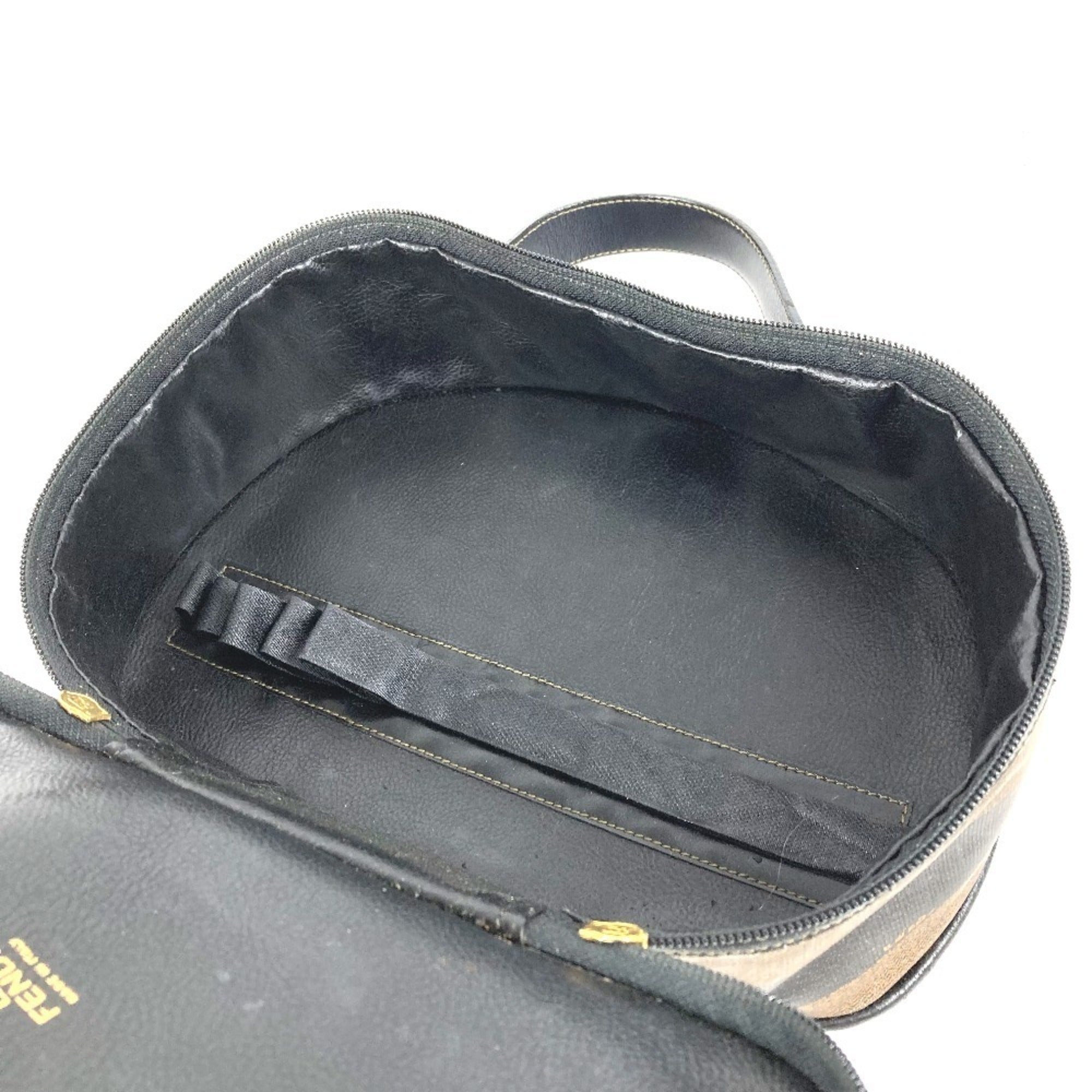 Fendi Pequin Black Khaki Pvc Leather Handbag Vanity Bag (Pre-Owned)