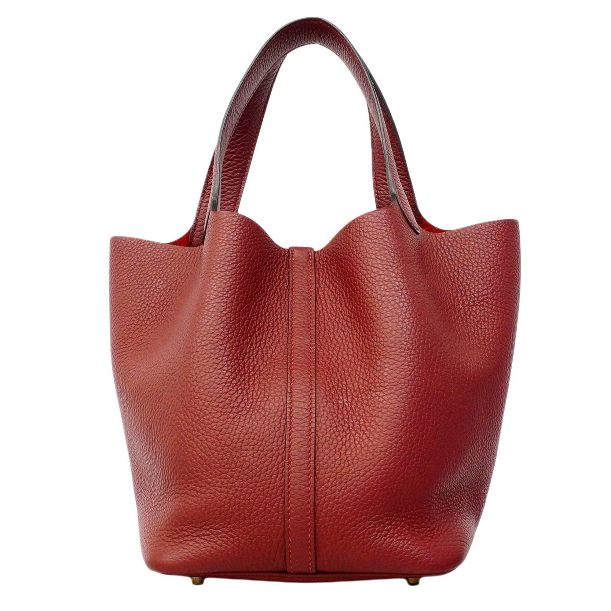 Hermes Rouge H Taurillon Clemence Leather Handbag (Pre-Owned)