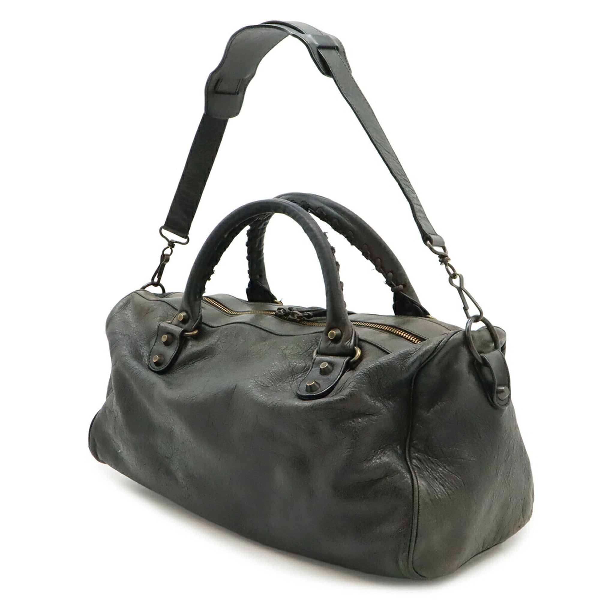 Balenciaga Dark Gray Leather Handbag Shoulder Bag (Pre-Owned)