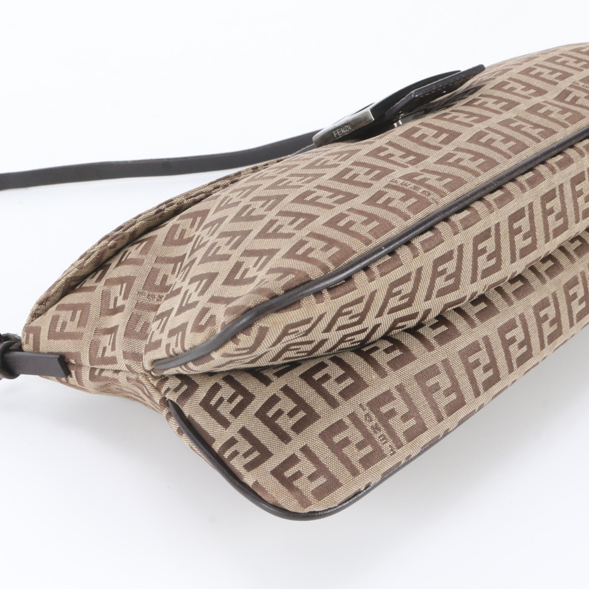 Fendi Brown Leather Canvas Shoulder Bag (Pre-Owned)