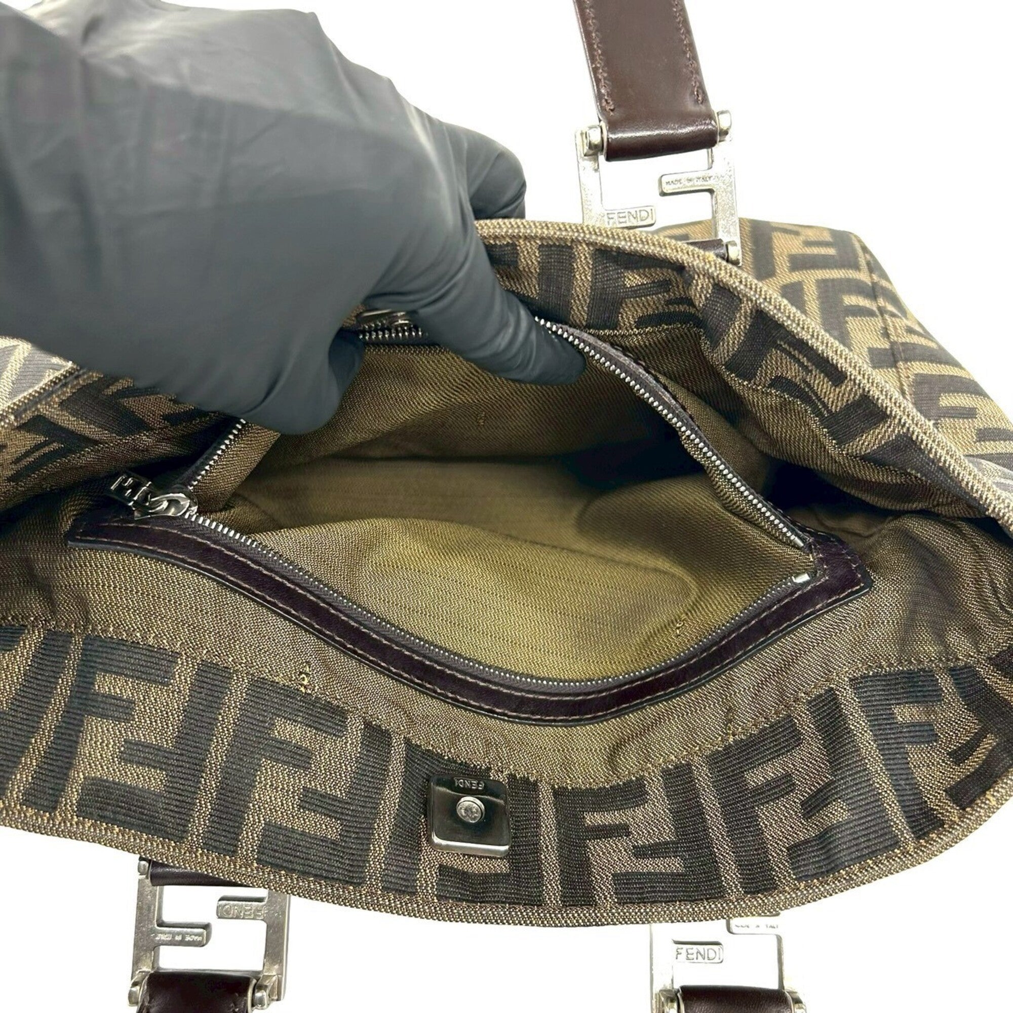 Fendi Black Brown Canvas Leather Handbag Tote Bag (Pre-Owned)