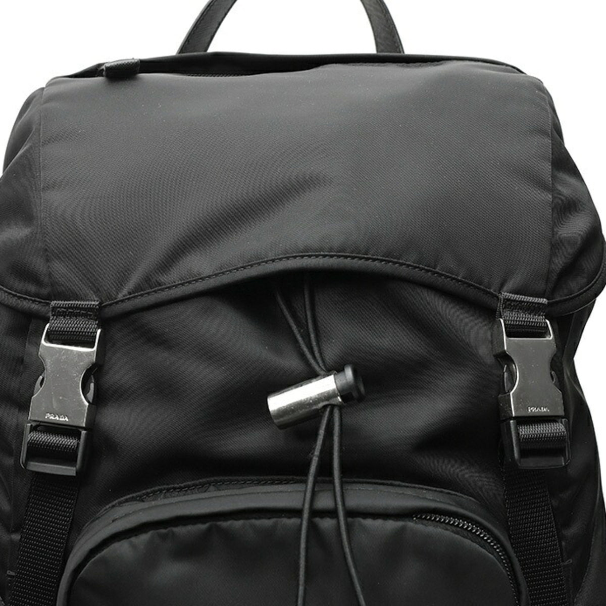 Prada Black Fabric Saffiano Triangle Leather Backpack (Pre-Owned)