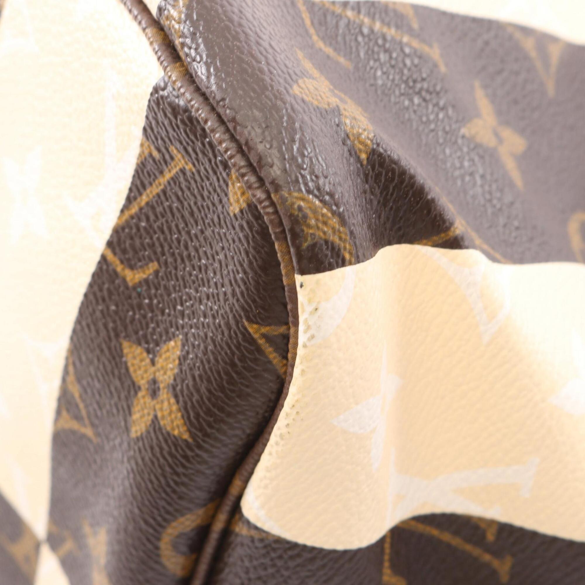 Louis Vuitton Beige Brown Coated Canvas Pvc Monogram Rayures Leather Handbag Tote Bag (Pre-Owned)