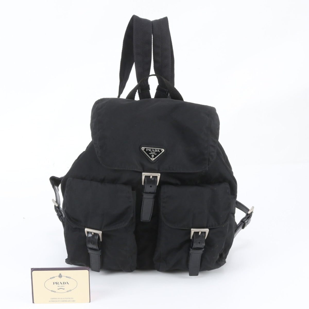 Prada Black Leather Nylon Backpack (Pre-Owned)