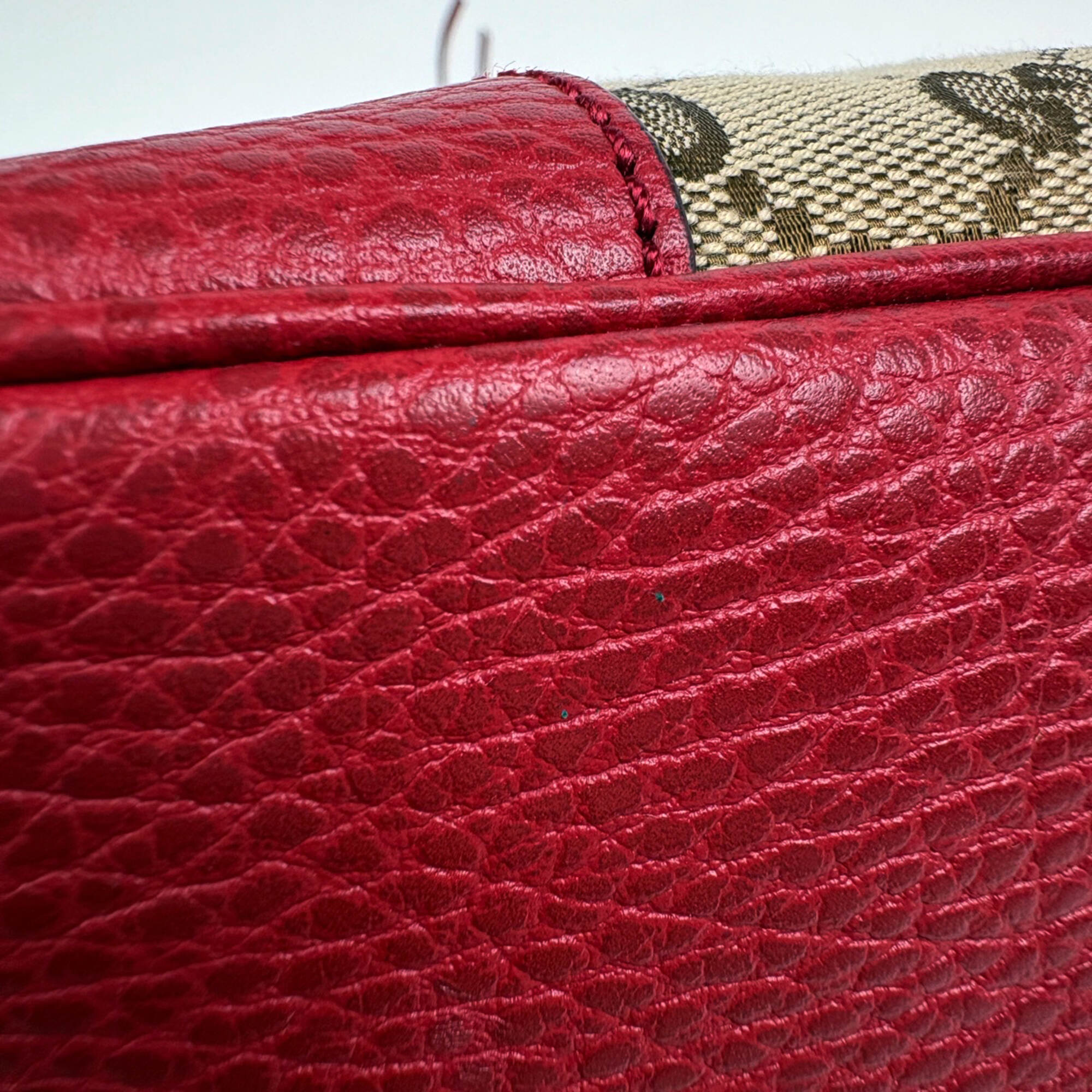 Gucci Beige Red Color Gg Canvas Leather Handbag (Pre-Owned)