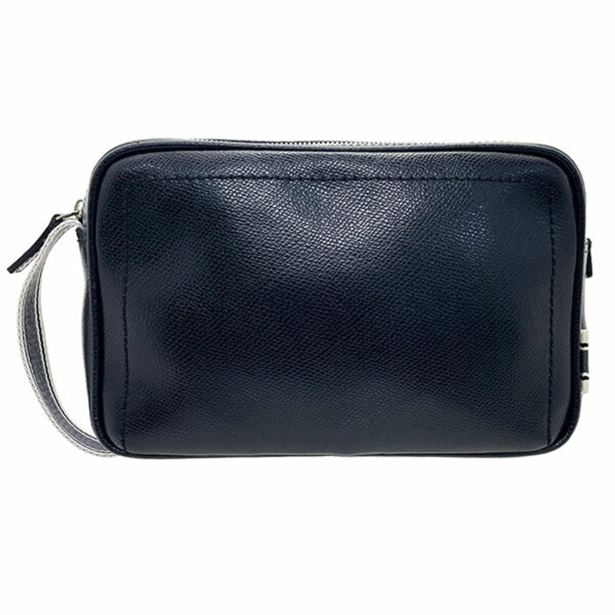 Salvatore Ferragamo Black Leather Fabric Clutch Bag (Pre-Owned)