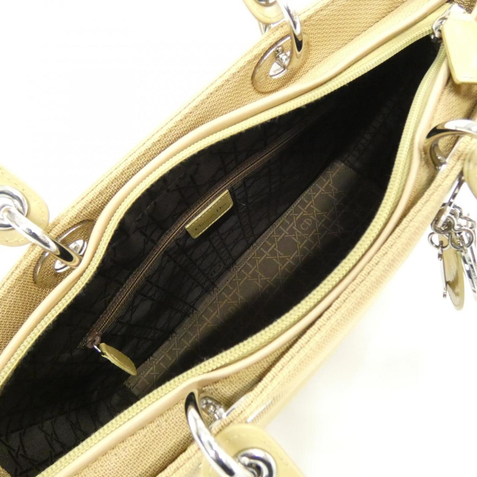 Christian Dior Beige Canvas Leather Handbag (Pre-Owned)