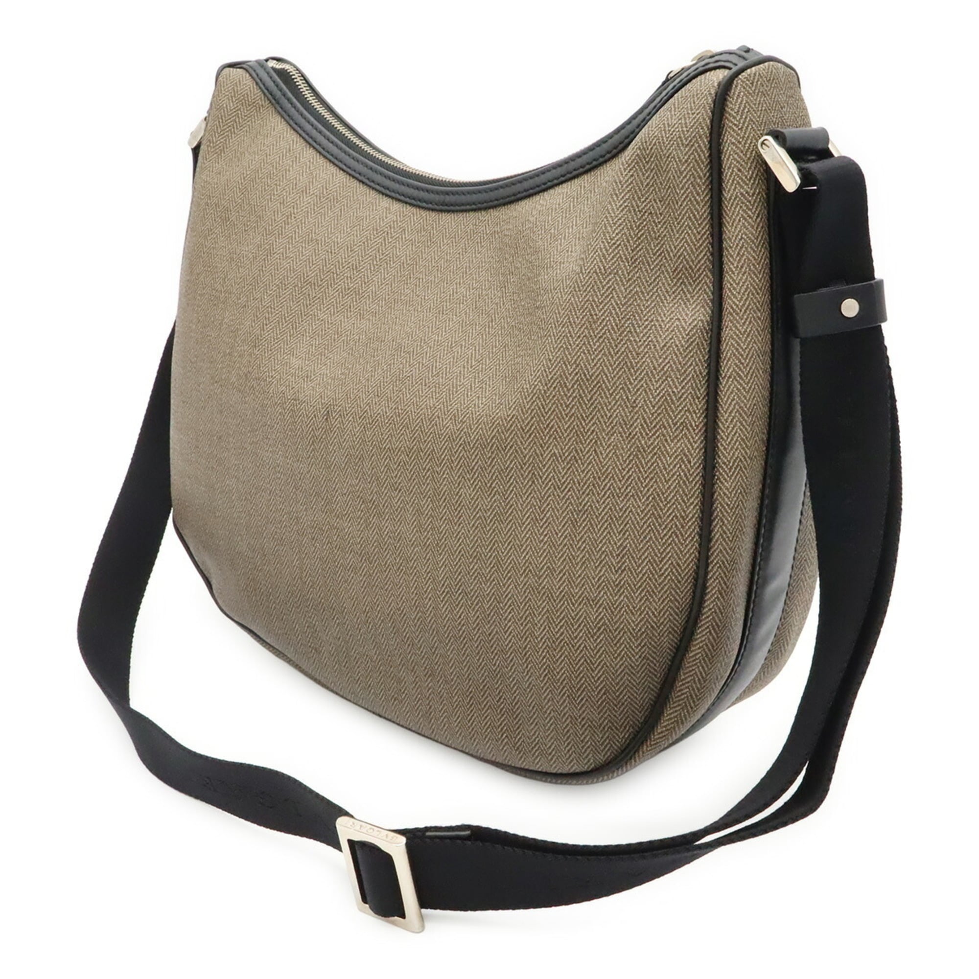 Bvlgari Black Grayish Coated Canvas Leather Shoulder Bag (Pre-Owned)